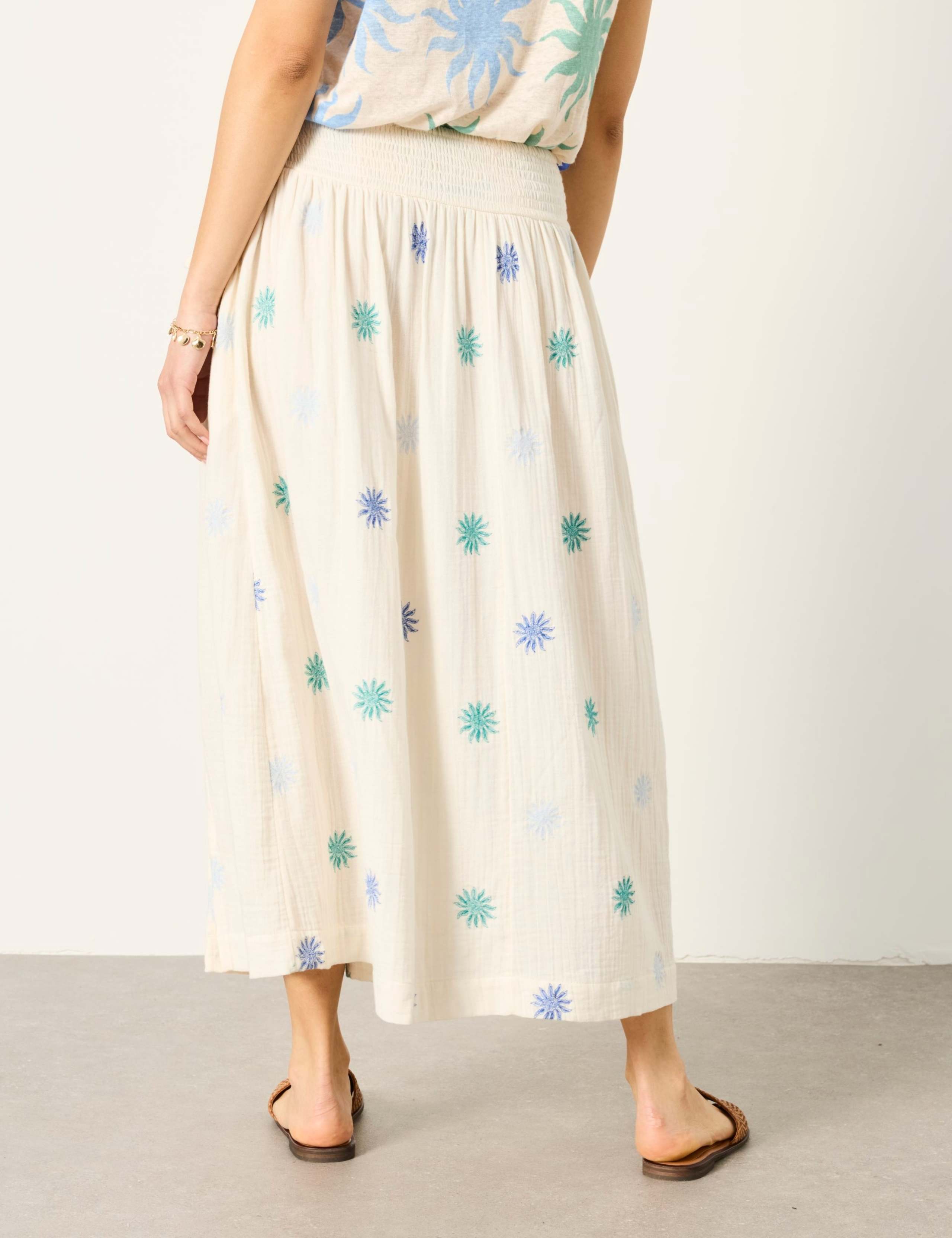 Pure Cotton Embroidered Midi A-Line Skirt 3 of 6