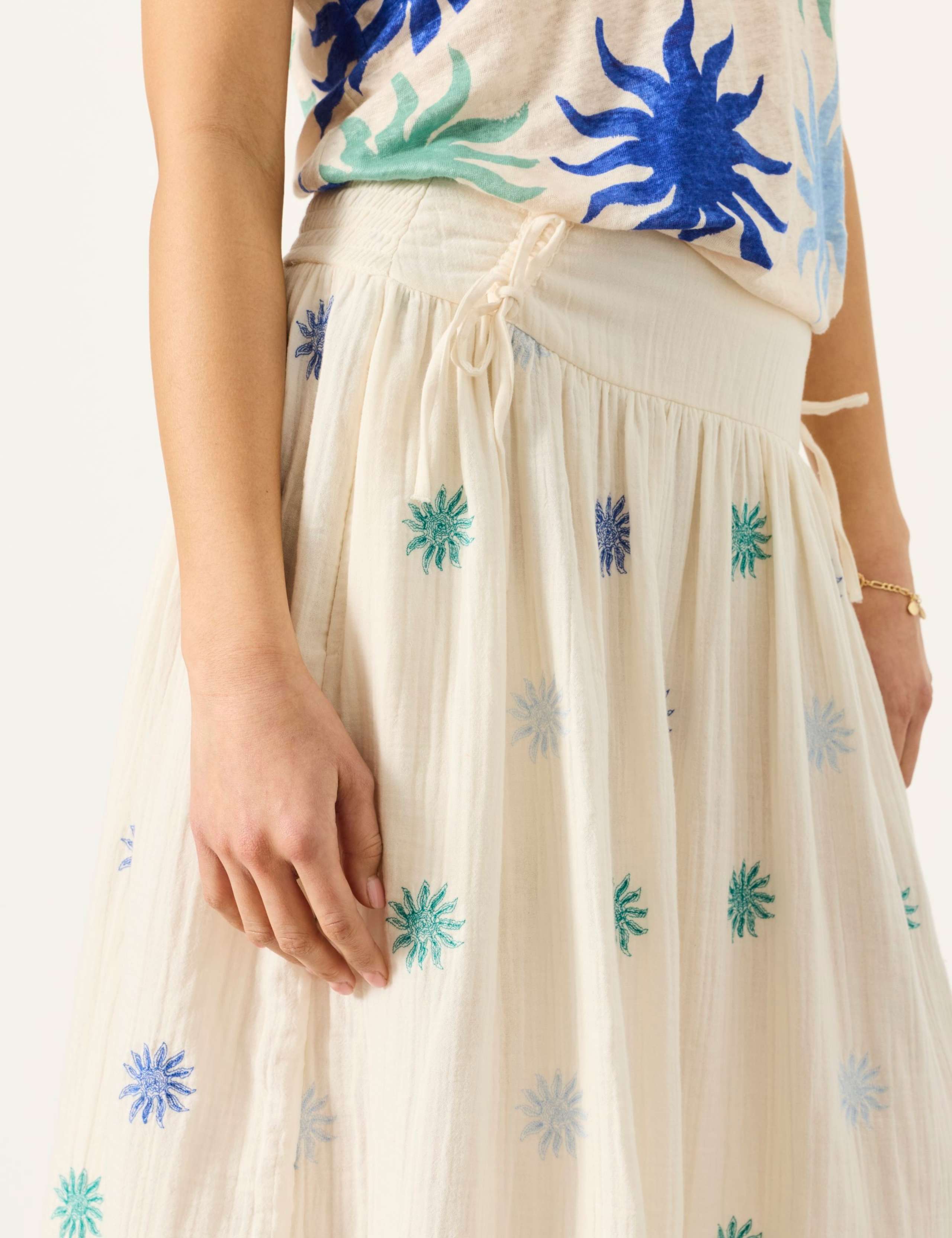 Pure Cotton Embroidered Midi A-Line Skirt 4 of 6