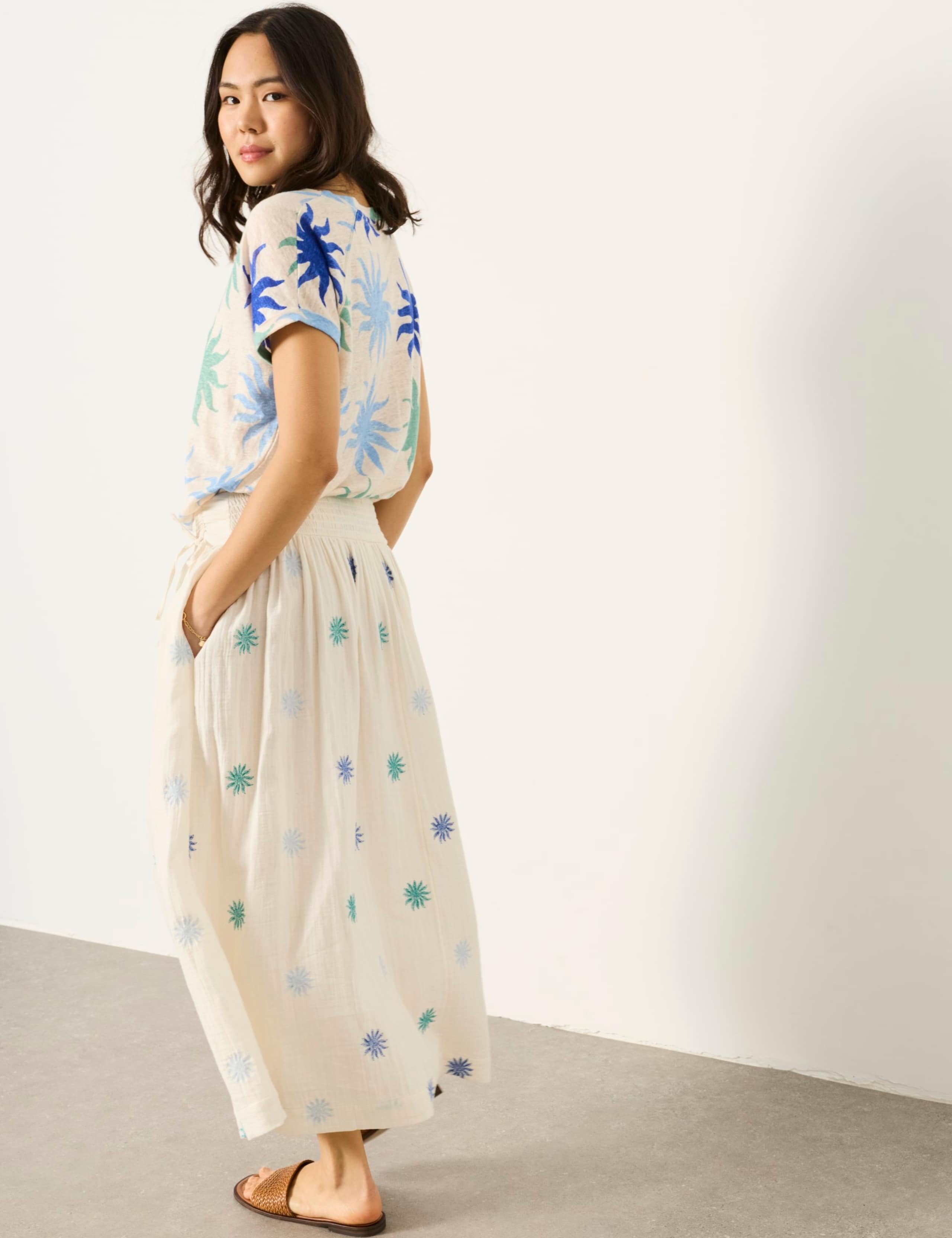 Pure Cotton Embroidered Midi A-Line Skirt 5 of 6