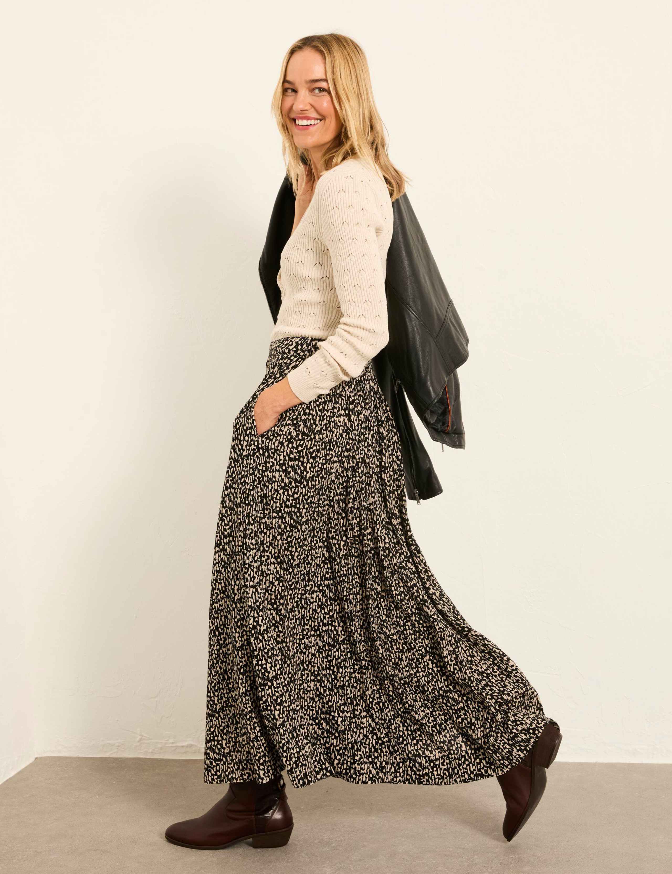 Printed Button Front A-Line Midi Skirt 1 of 6