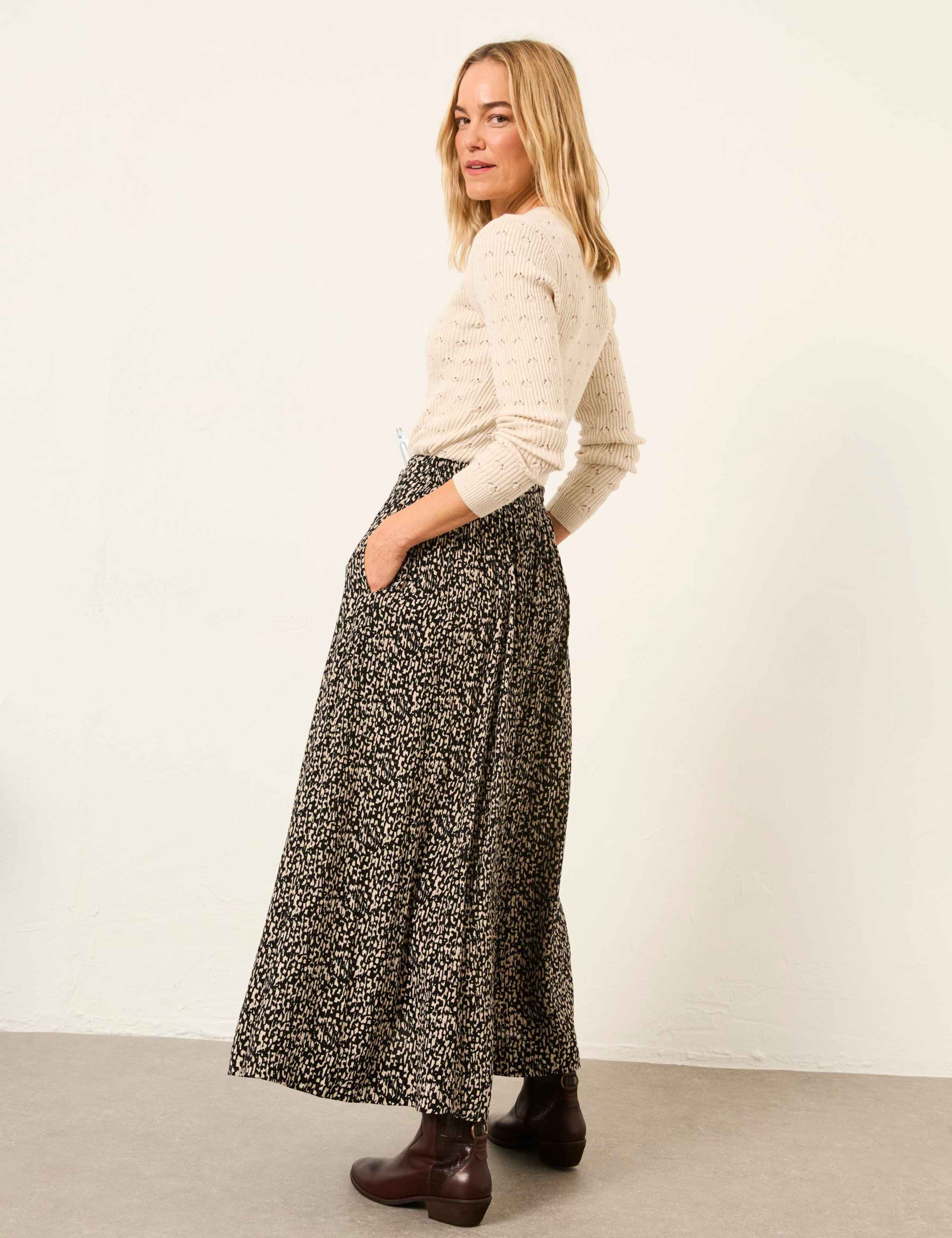Printed Button Front A-Line Midi Skirt 4 of 6