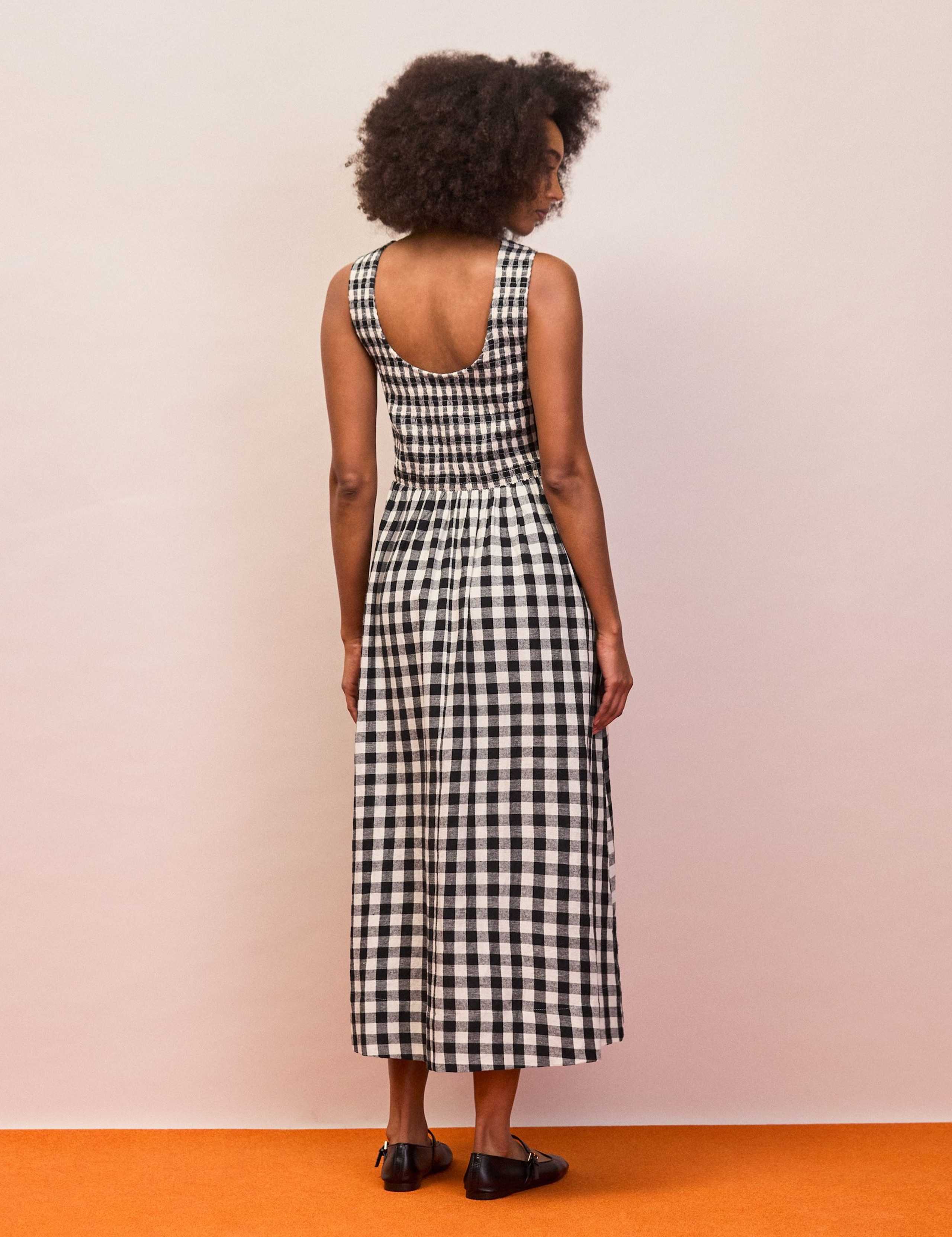 Gingham Midaxi Waisted Dress with Linen 2 of 4