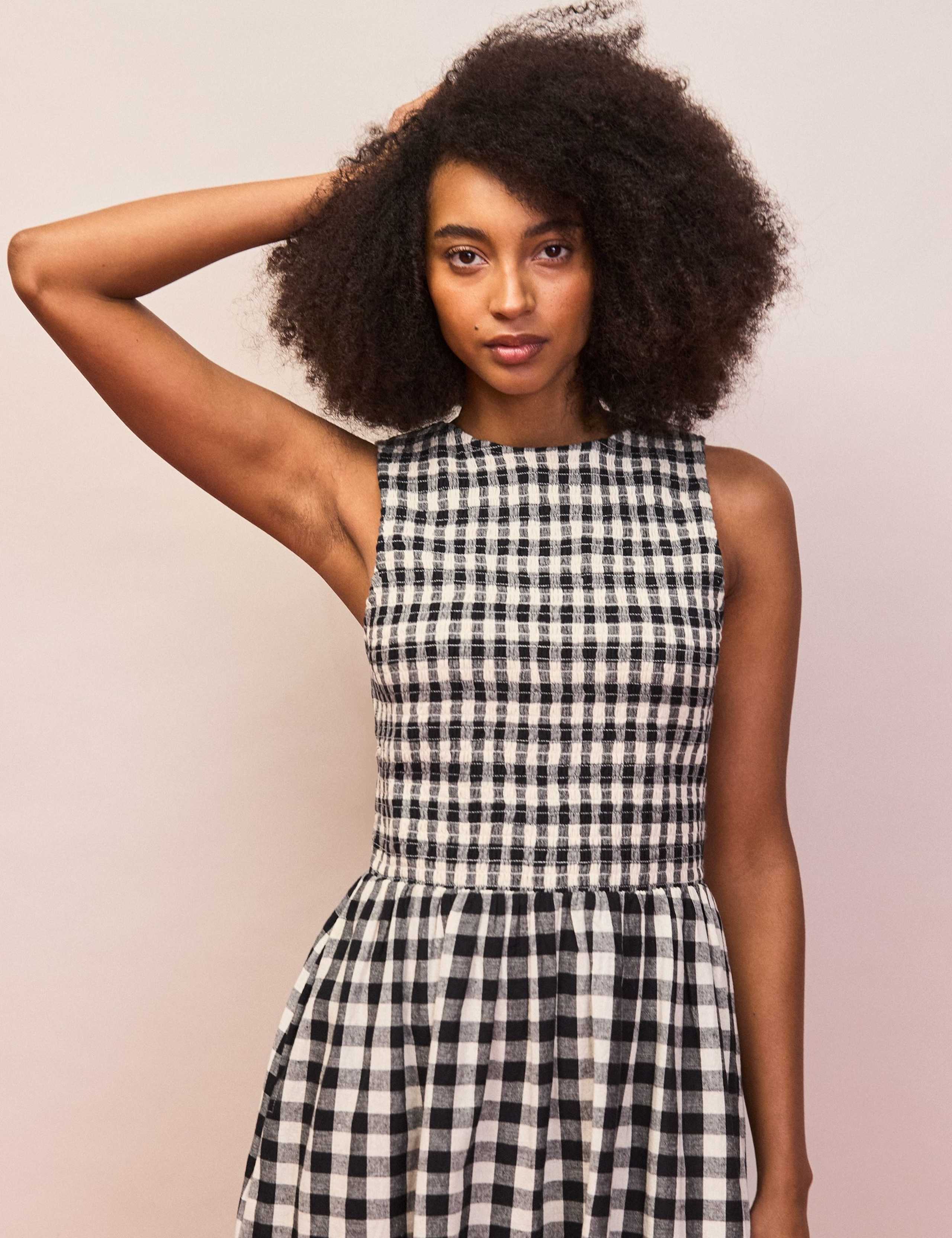 Gingham Midaxi Waisted Dress with Linen 3 of 4
