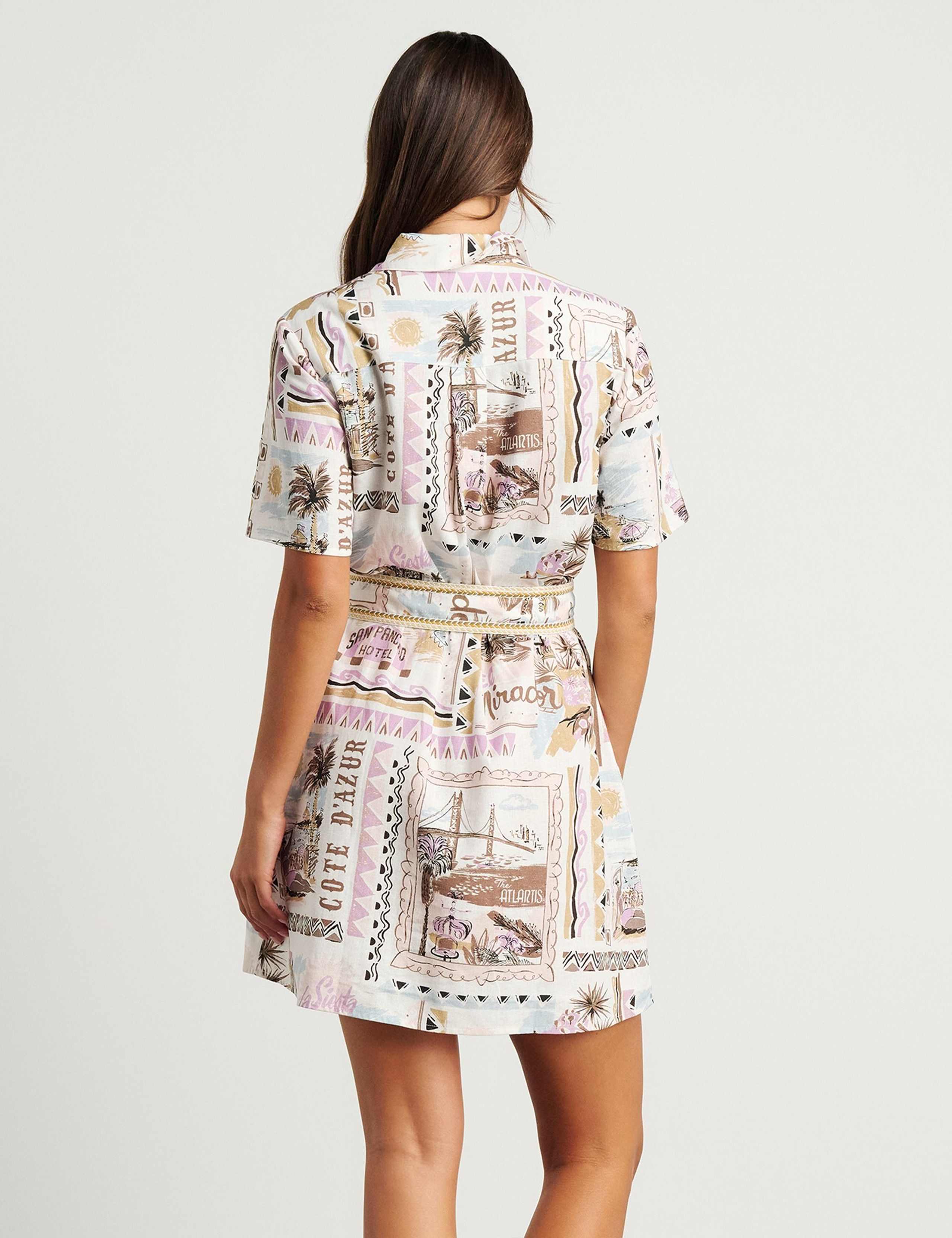 Linen Rich Printed Mini Shirt Dress 4 of 5