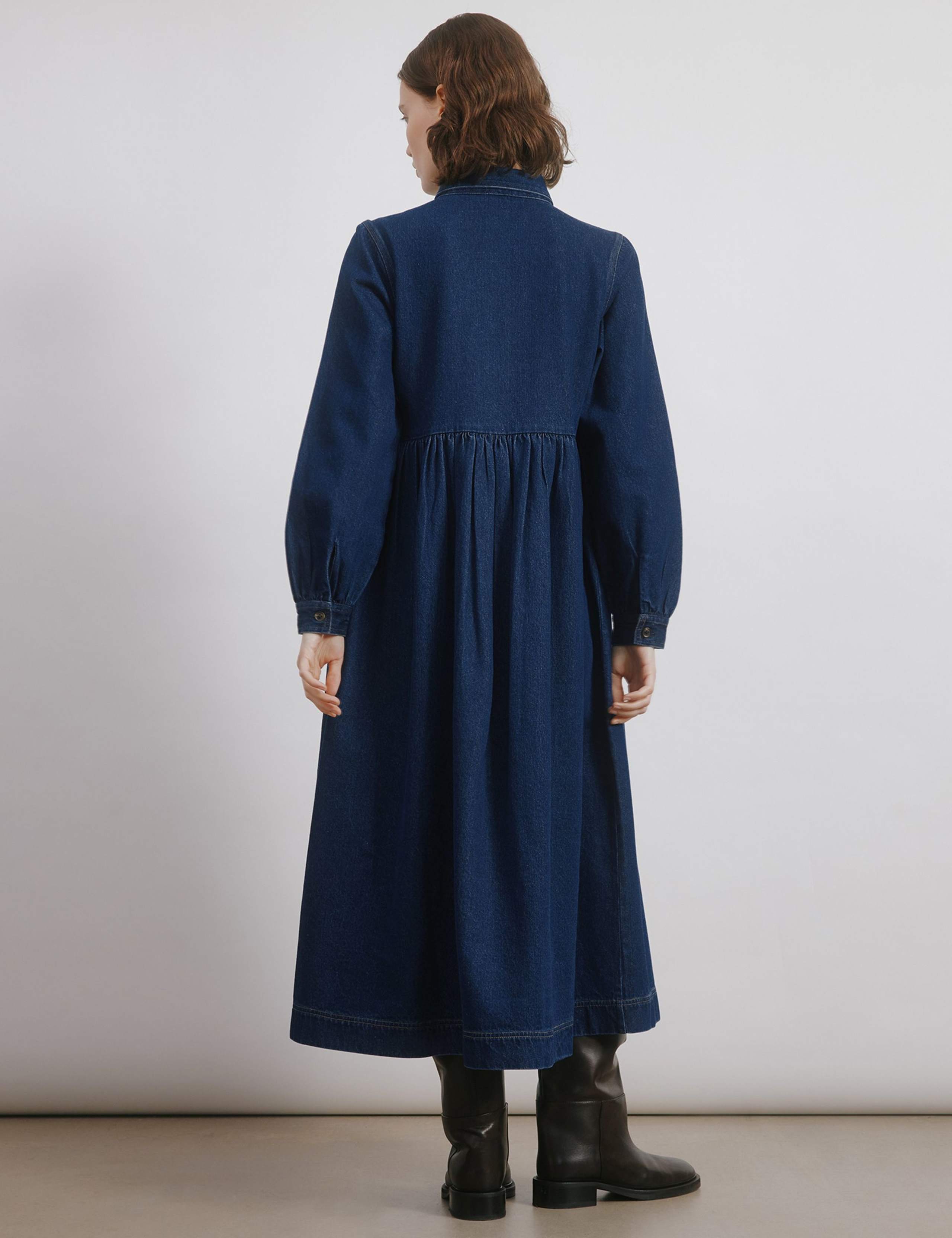 Pure Cotton Denim Collared Midi Shirt Dress 3 of 4