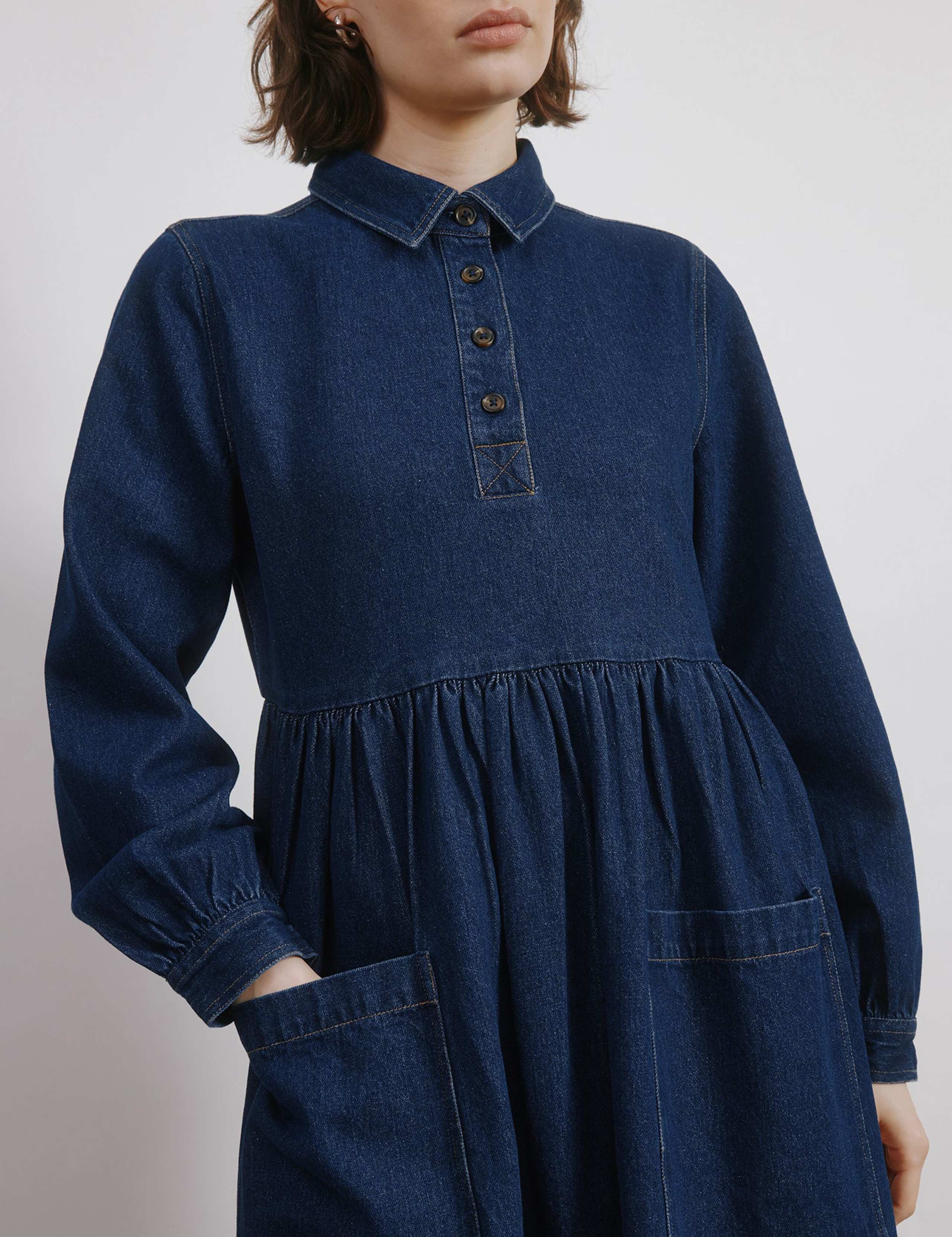 Pure Cotton Denim Collared Midi Shirt Dress 4 of 4