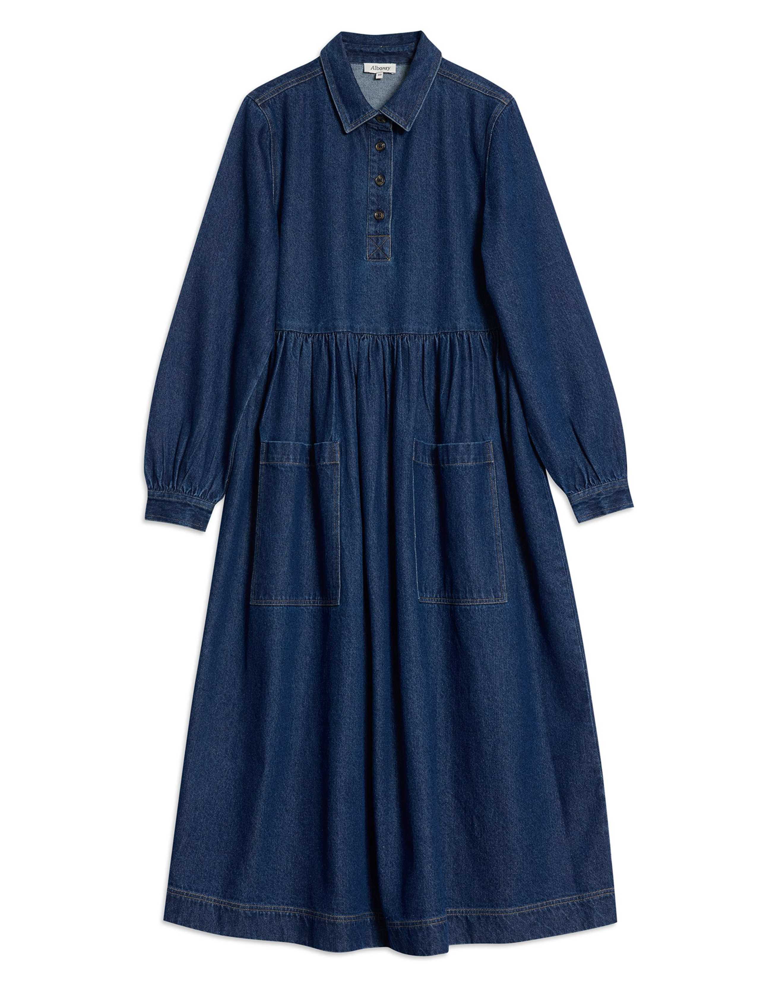 Pure Cotton Denim Collared Midi Shirt Dress 2 of 4