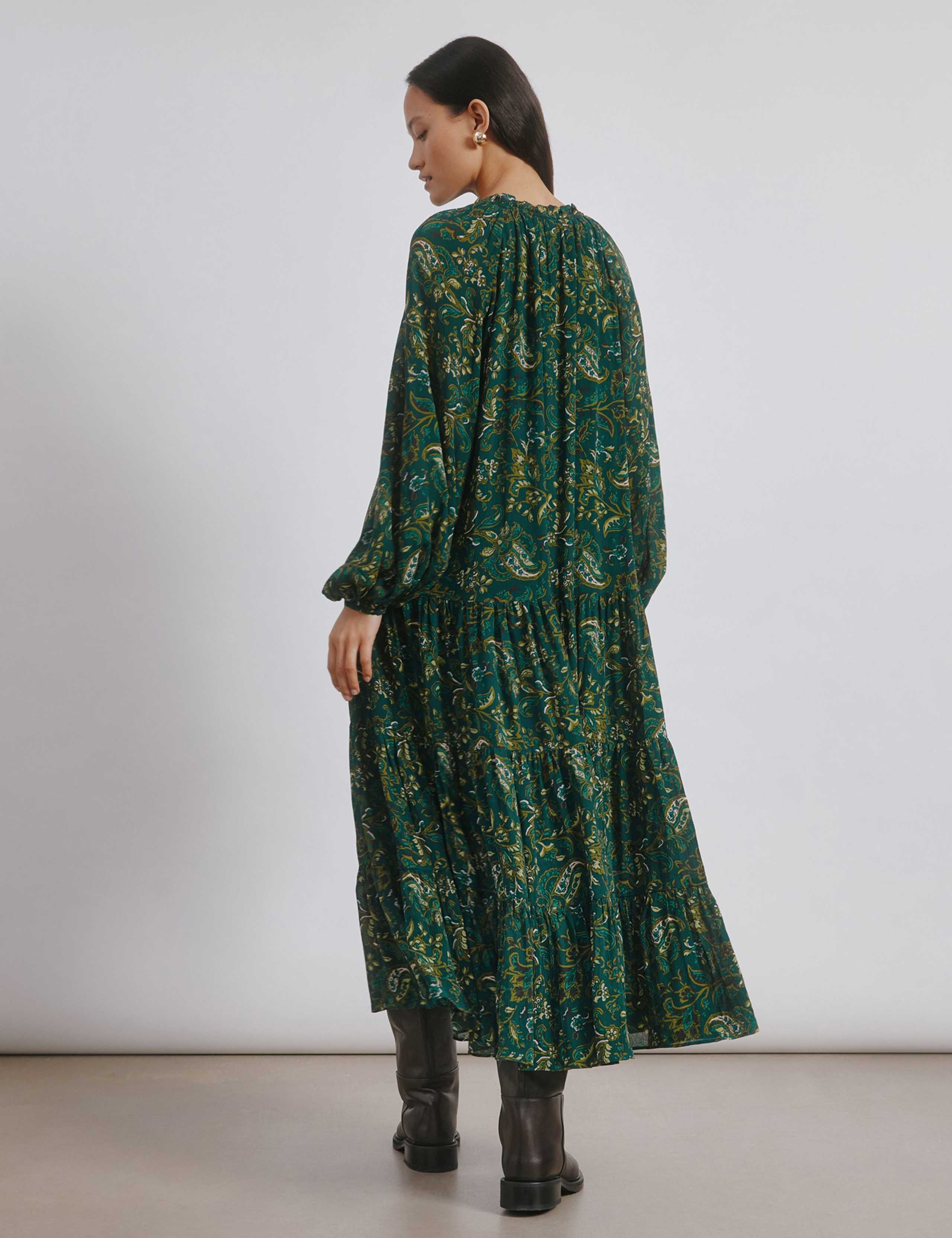 Paisley Tie Neck Midi Relaxed Tiered Dress 5 of 6