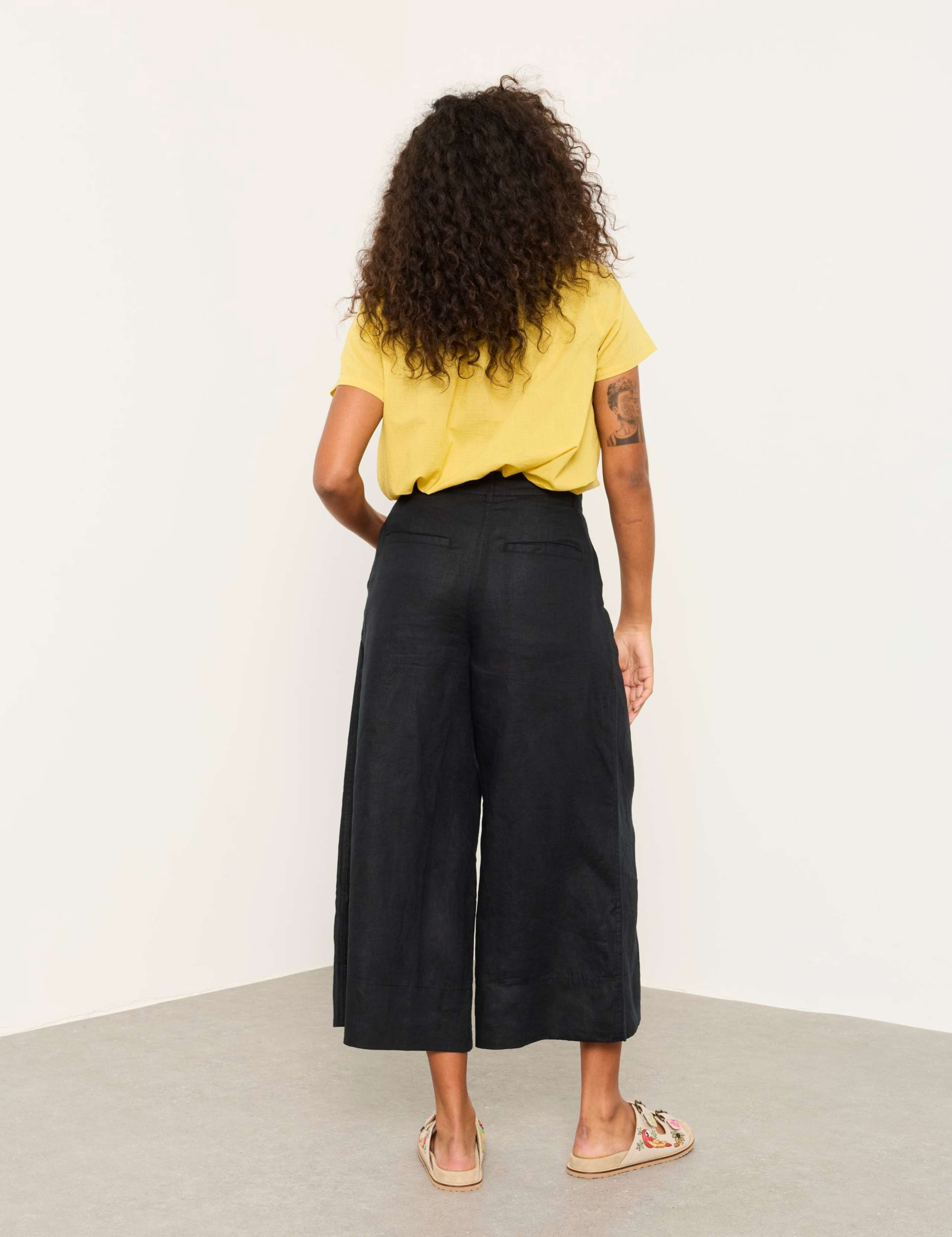 Pure Linen Wide Leg Cropped Trousers 3 of 6