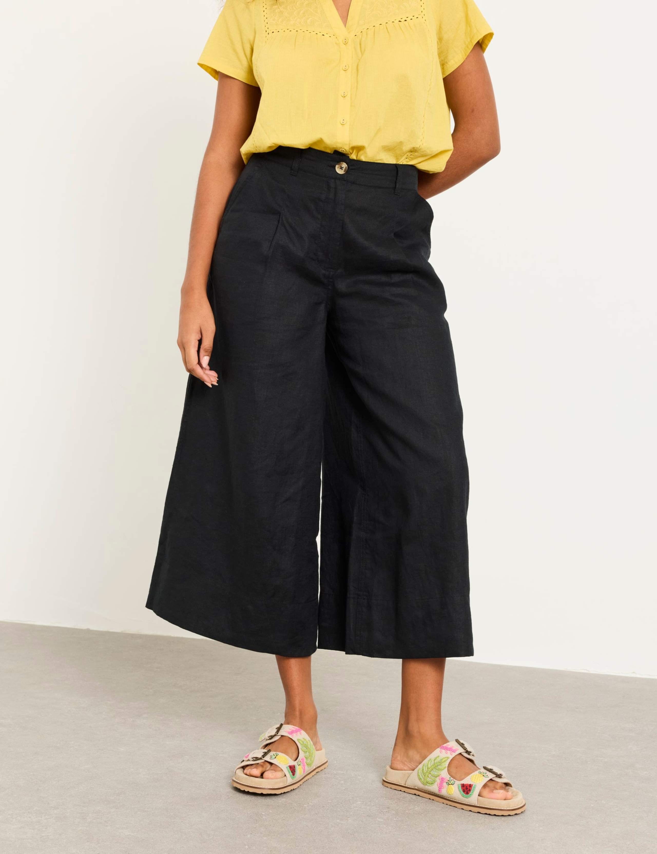 Pure Linen Wide Leg Cropped Trousers 4 of 6
