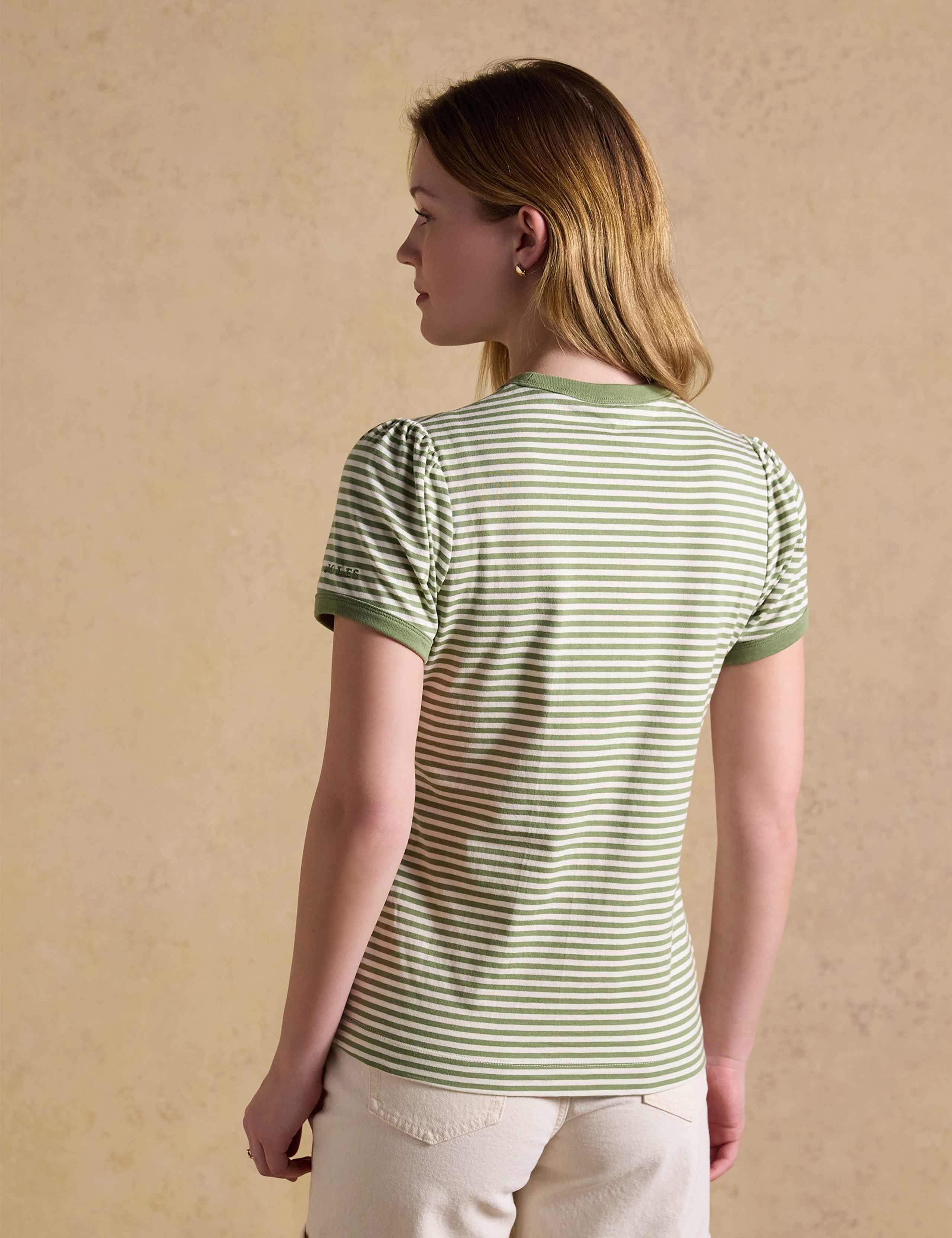 Pure Cotton Striped Puff Sleeve T-Shirt 5 of 5