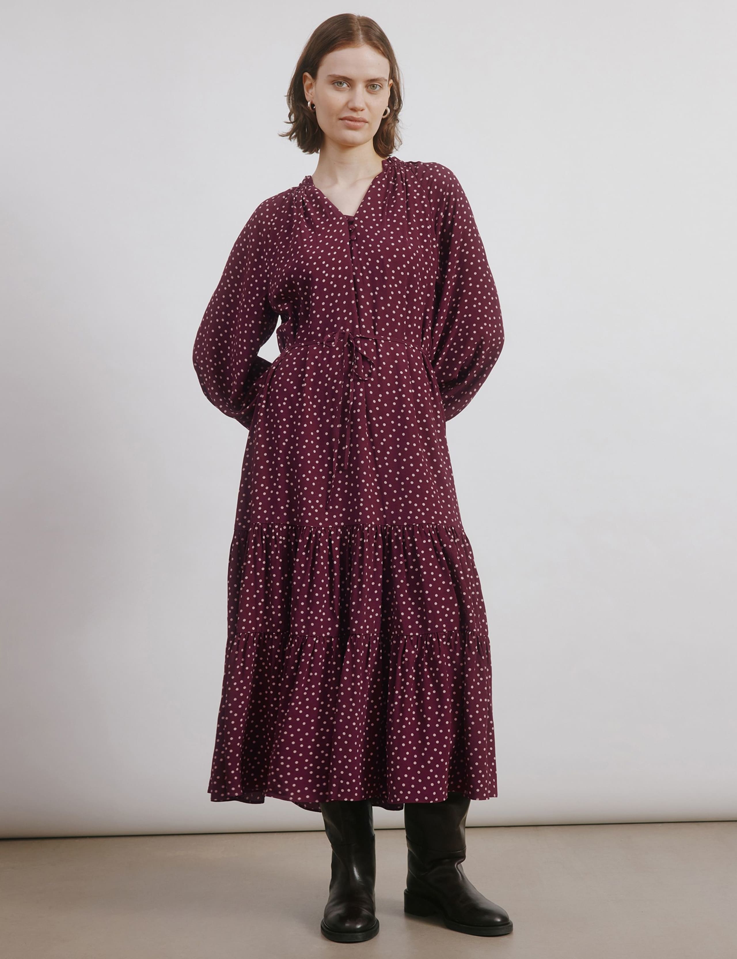 Polka Dot V-Neck Midi Tiered Dress 3 of 5