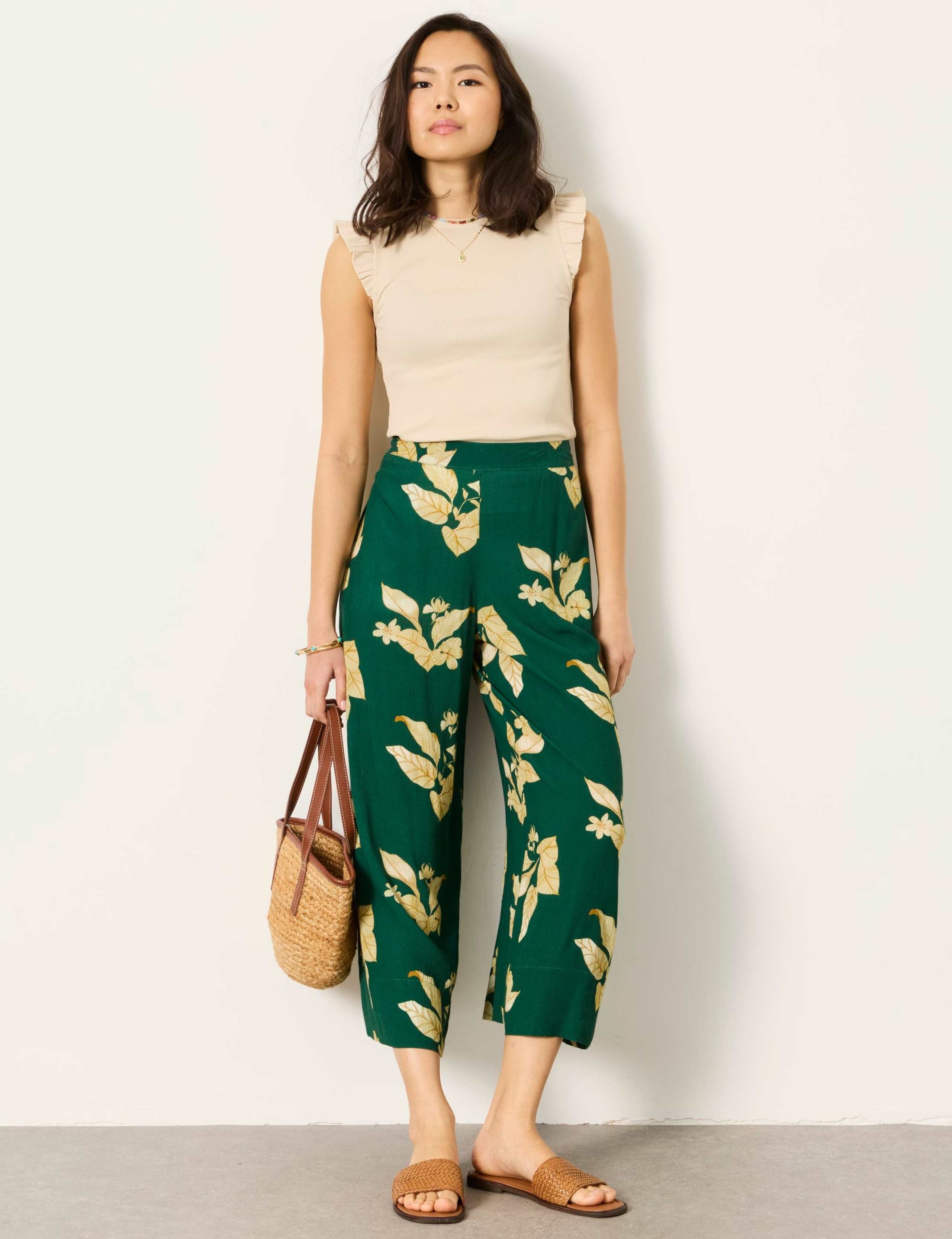 Floral Wide Leg Cropped Trousers 1 of 6