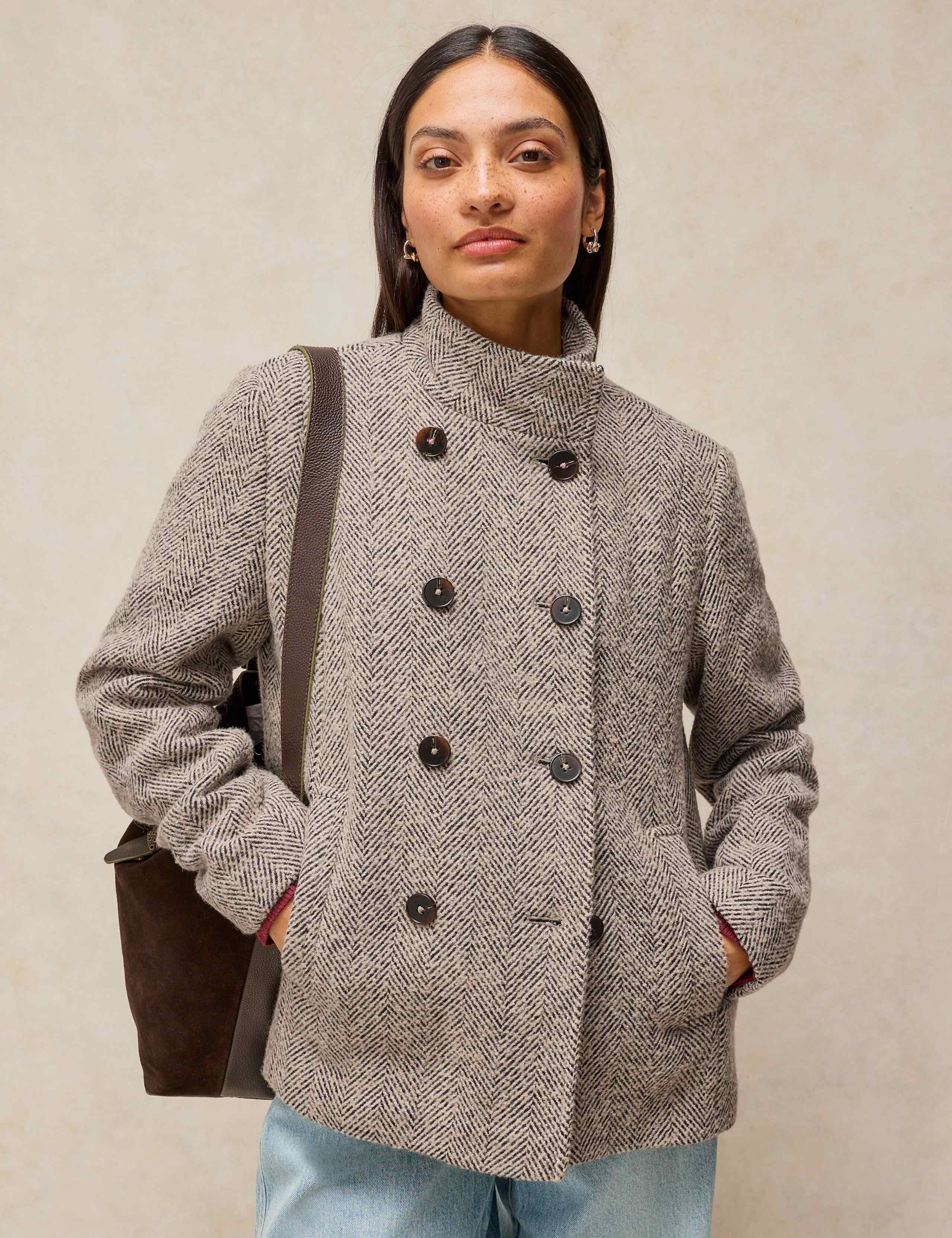 Wool Blend Textured Funnel Neck Longline Coat 3 of 7