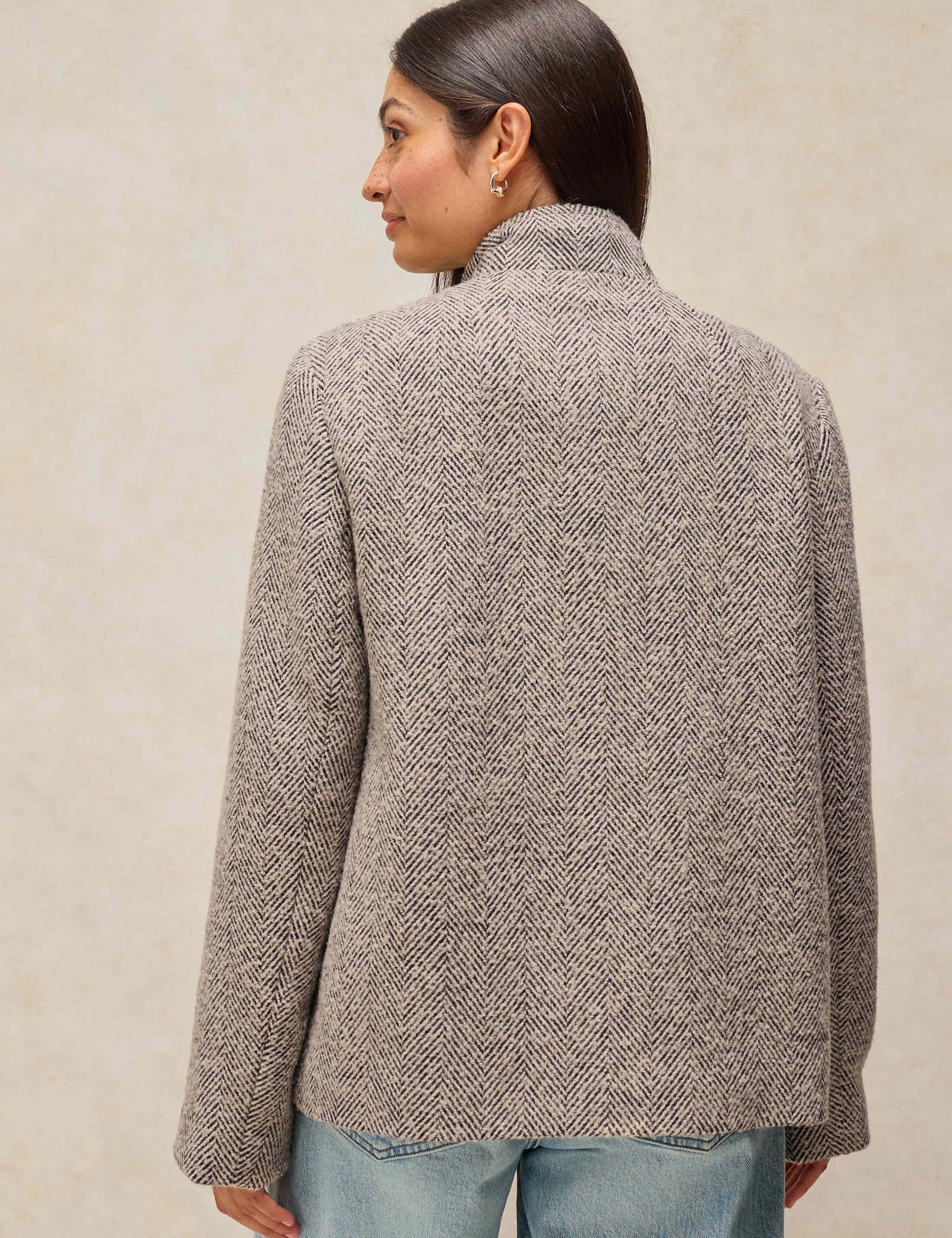 Wool Blend Textured Funnel Neck Longline Coat 4 of 7