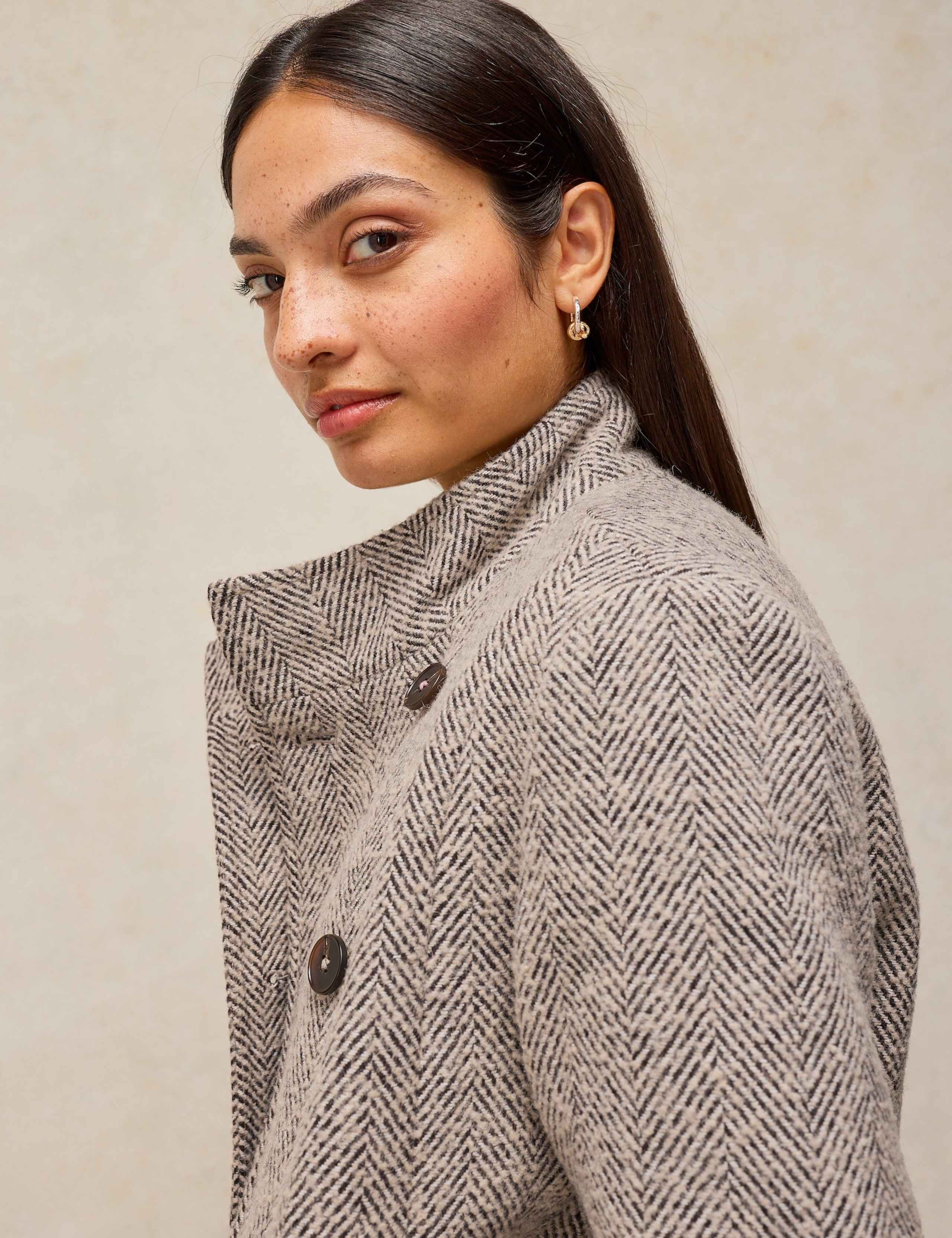 Wool Blend Textured Funnel Neck Longline Coat 5 of 7
