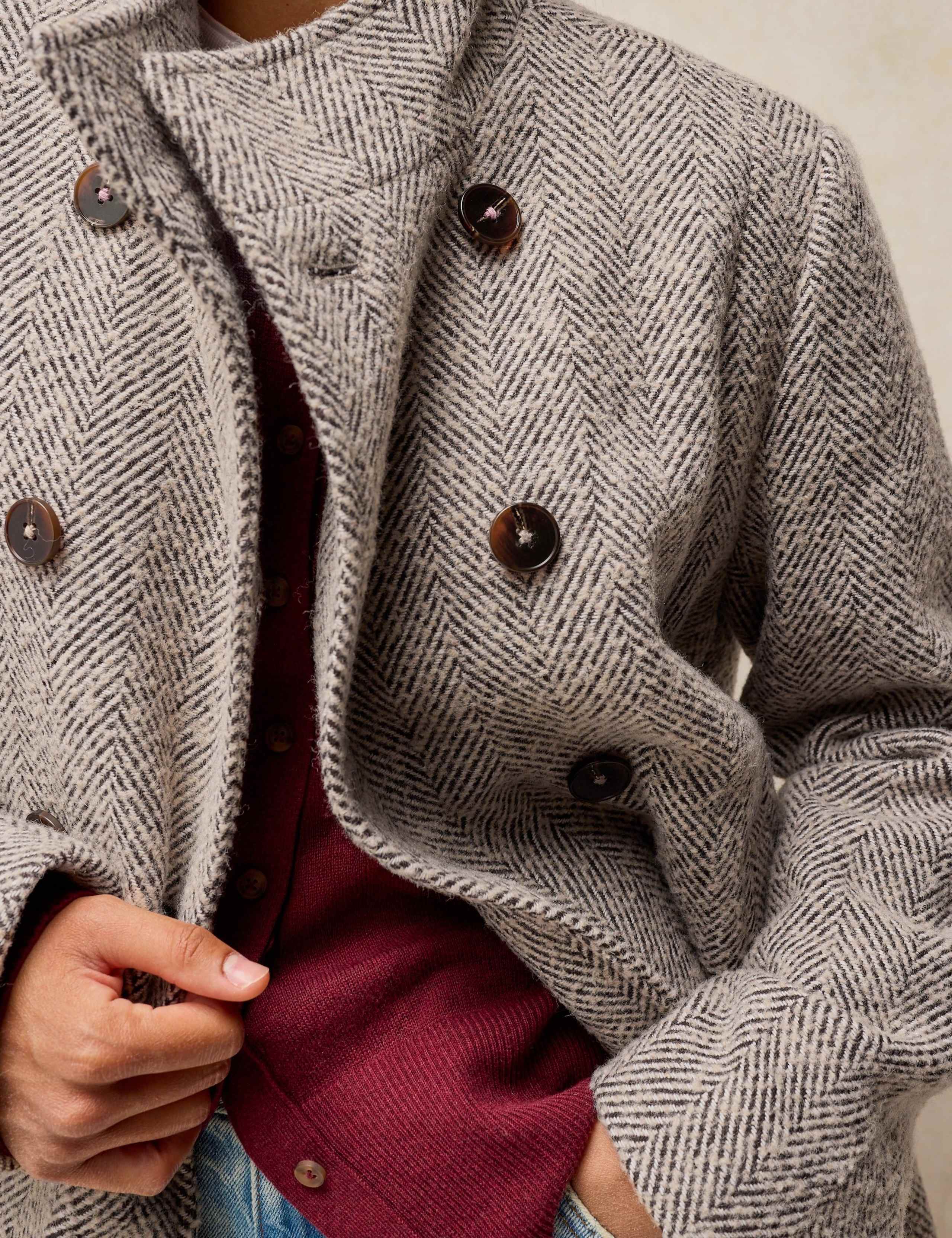 Wool Blend Textured Funnel Neck Longline Coat 6 of 7