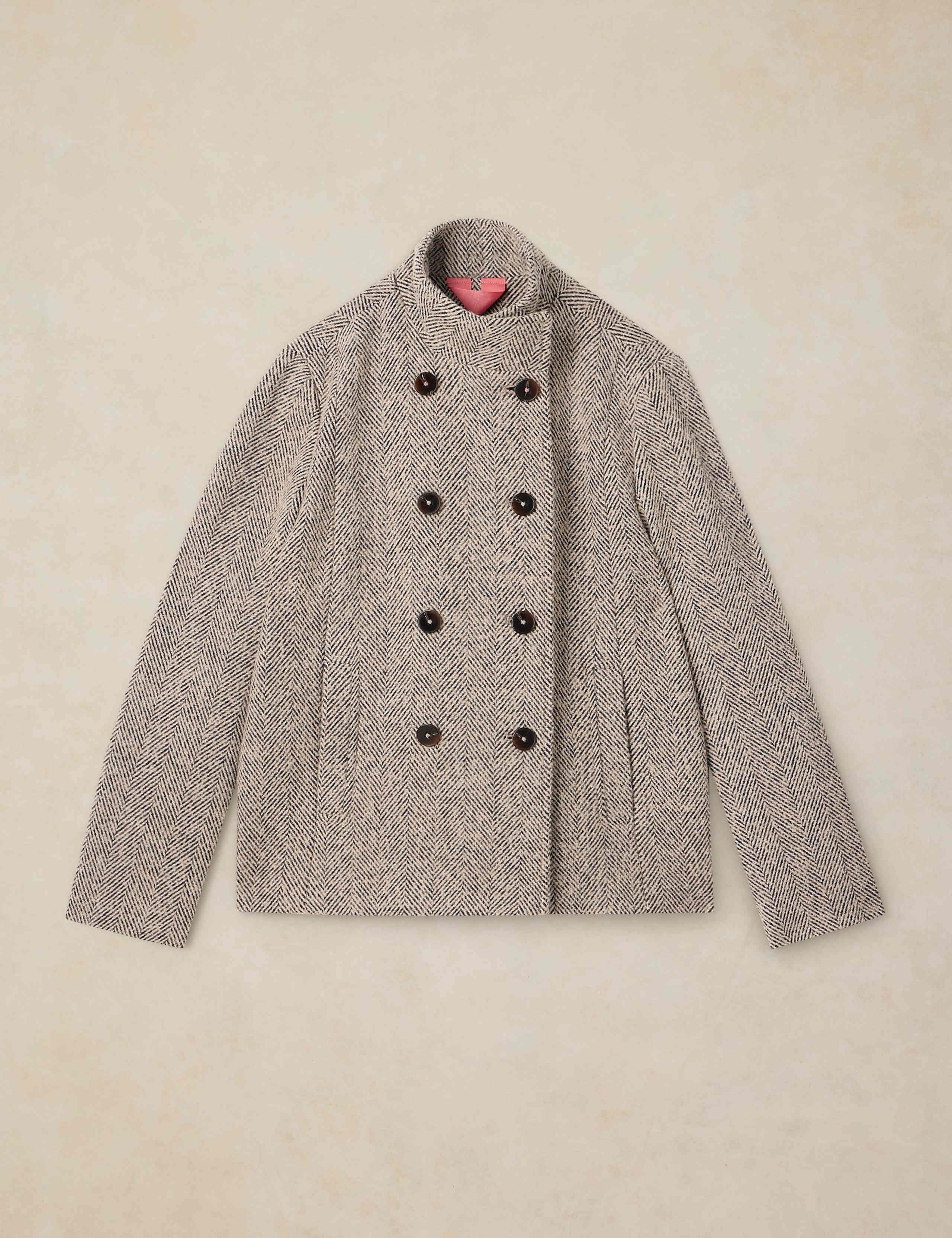 Wool Blend Textured Funnel Neck Longline Coat 2 of 7