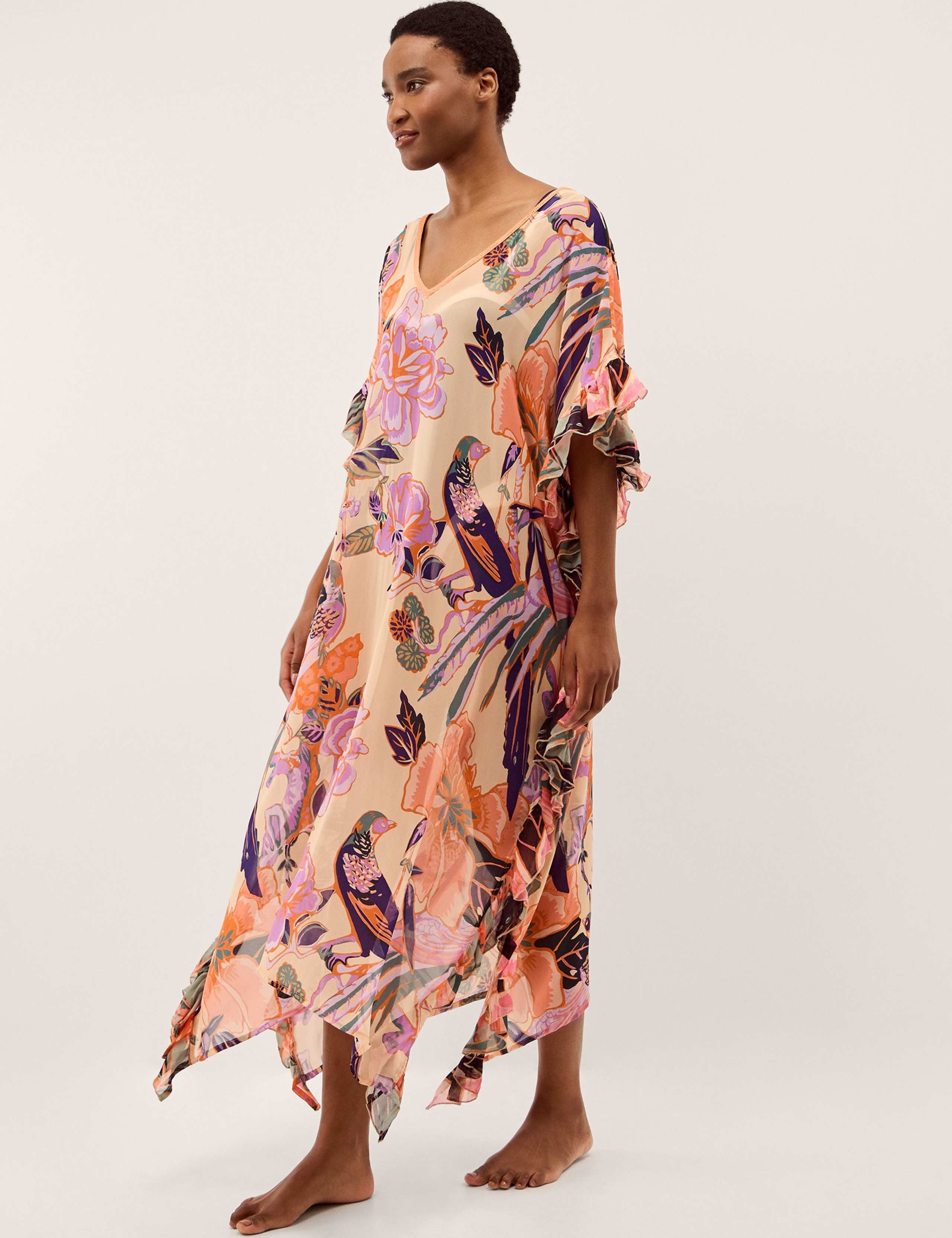 Floral Frill V-Neck Maxi Kaftan 1 of 2