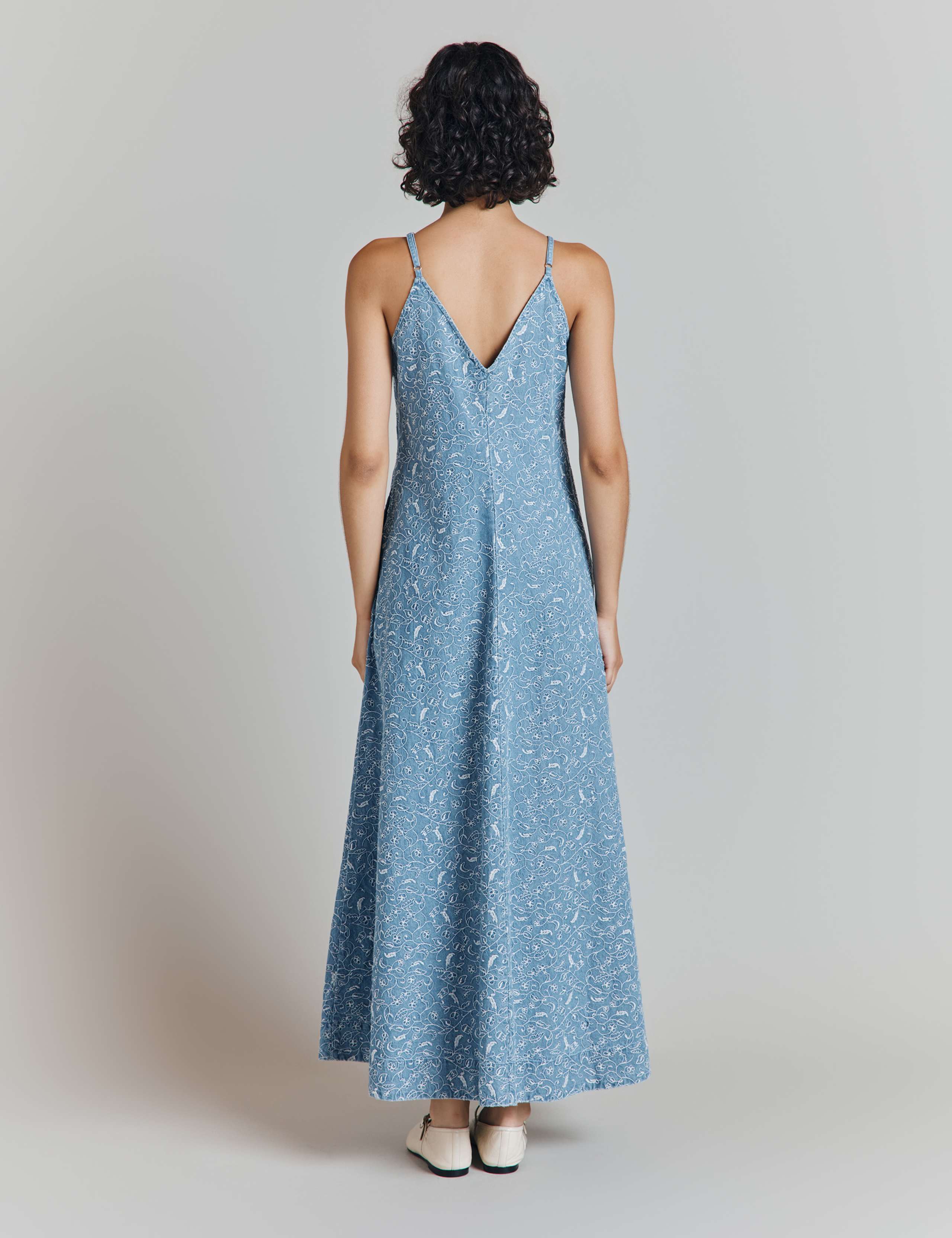 Pure Cotton Denim Embroidered Midi Slip Dress 3 of 4
