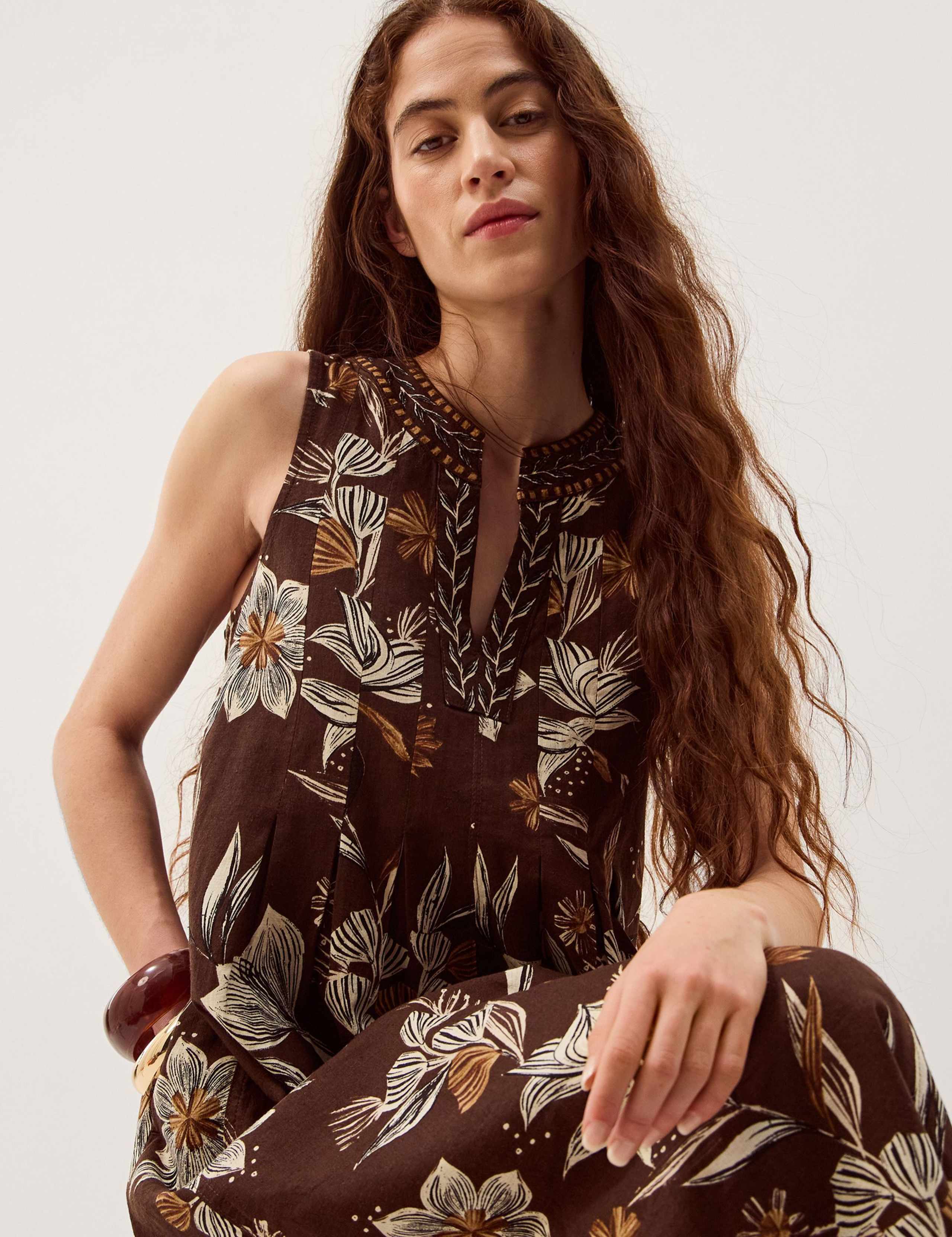 Linen Rich Floral V-Neck Midi Shift Dress 5 of 6