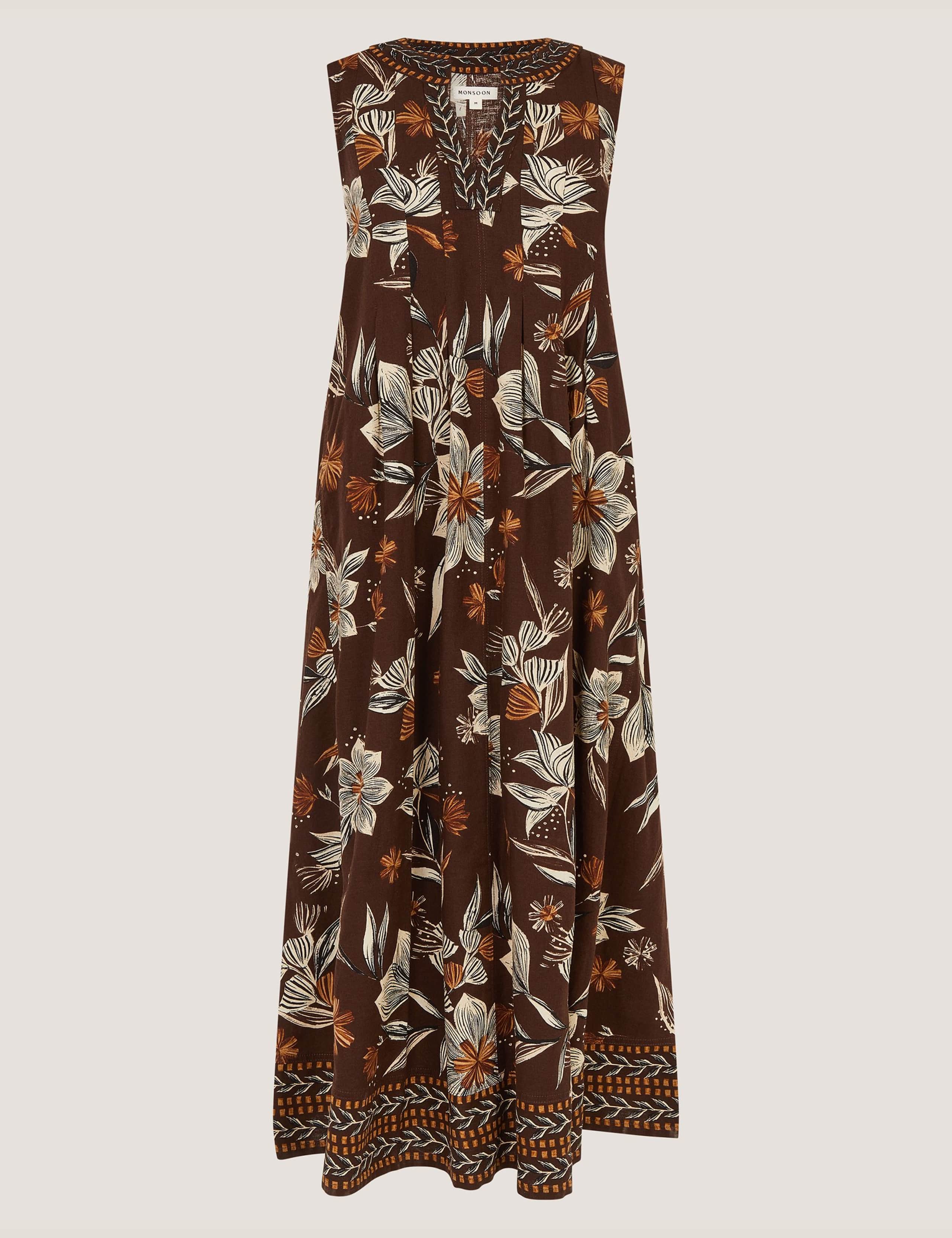 Linen Rich Floral V-Neck Midi Shift Dress 2 of 6