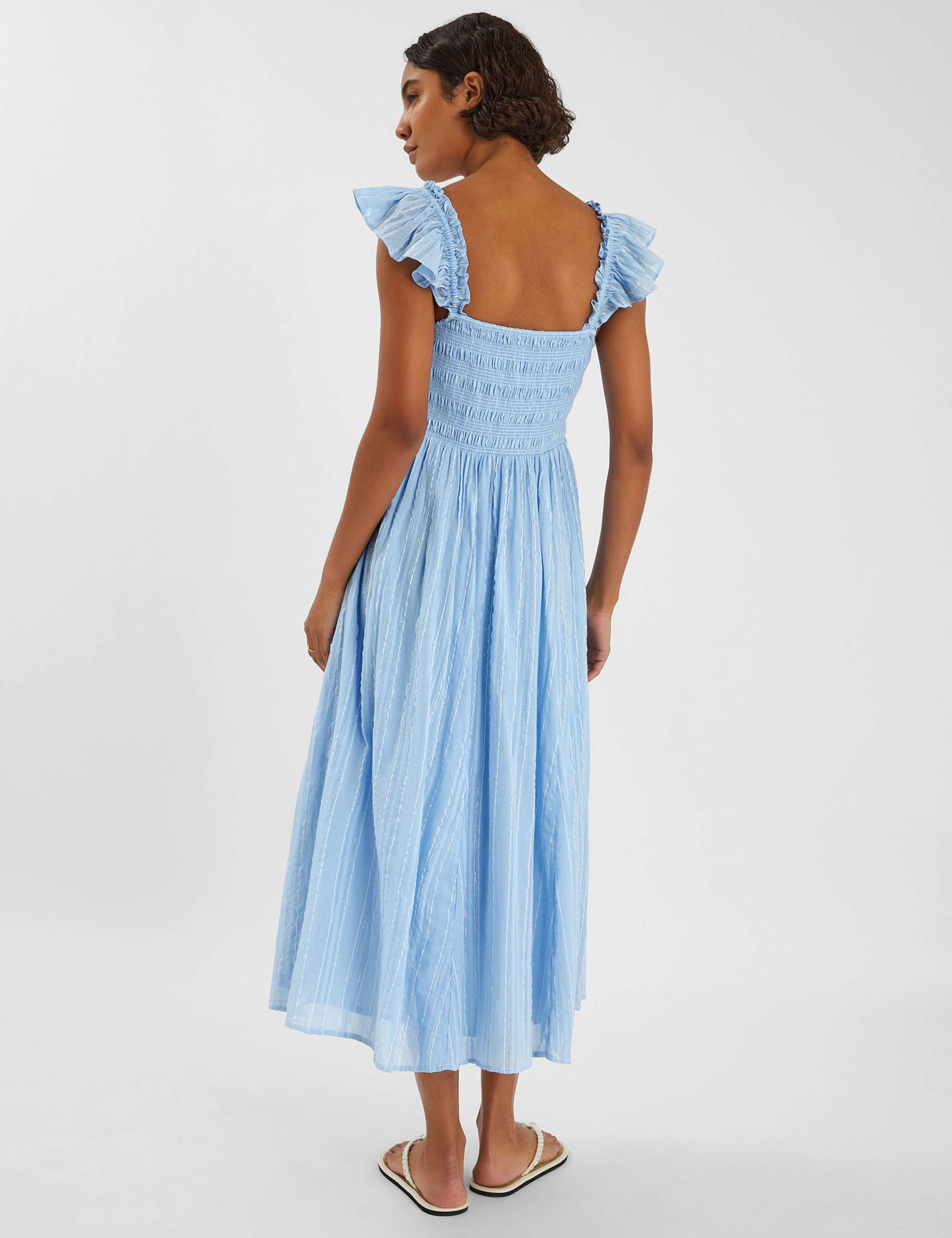 Cotton Rich Square Neck Midi Shirred Dress 3 of 4