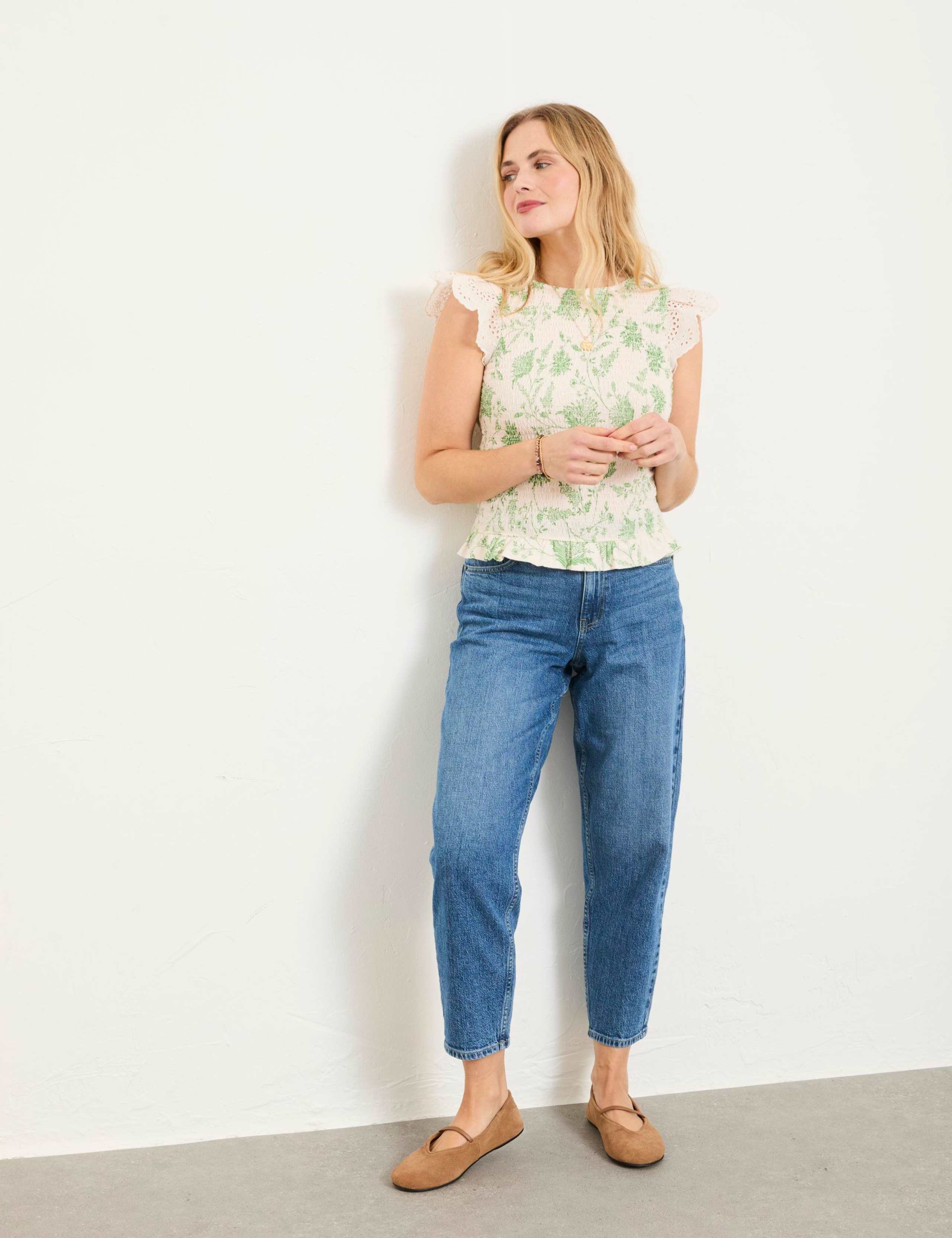 Pure Cotton Floral Shirred Top 3 of 8