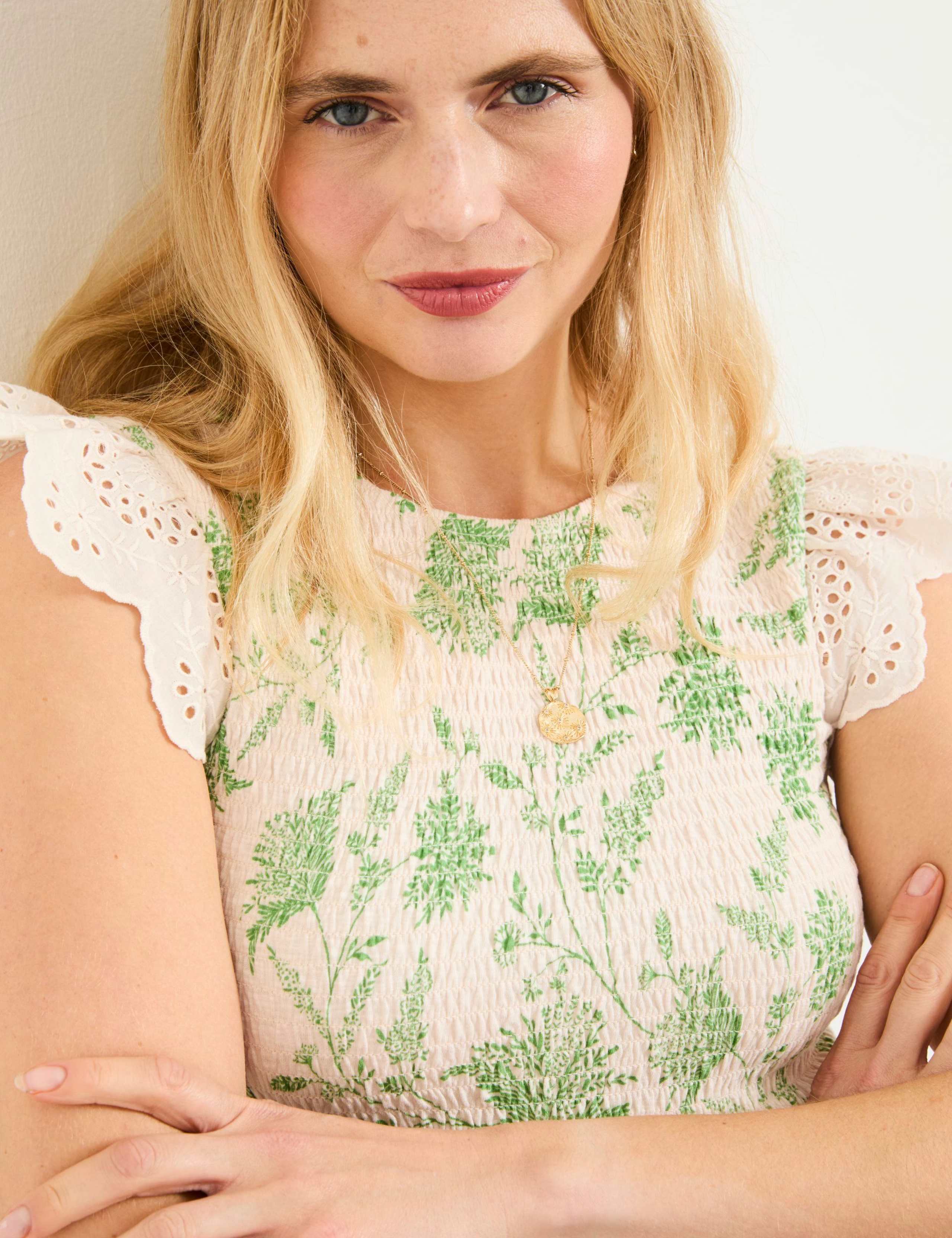 Pure Cotton Floral Shirred Top 5 of 8