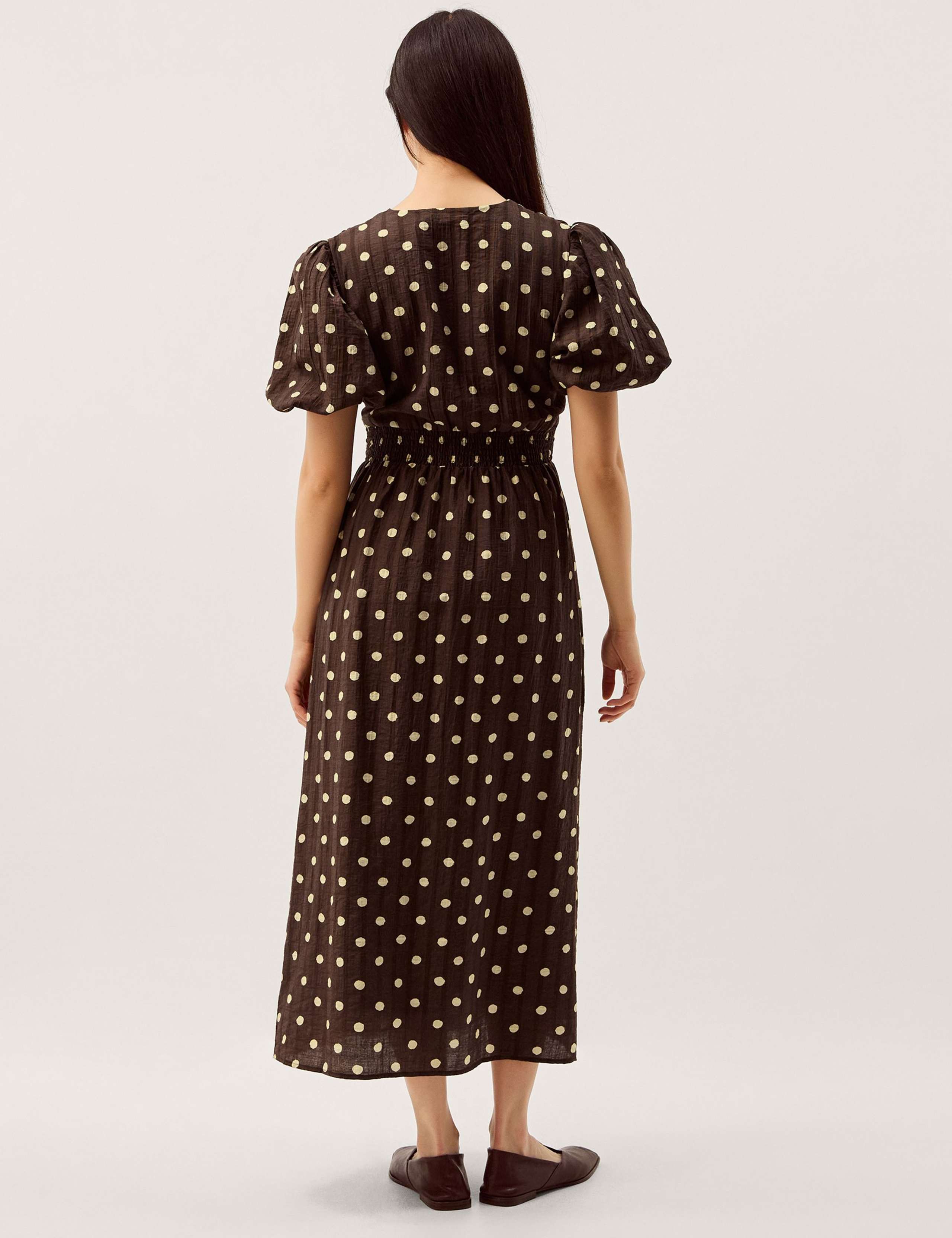 Lyocell Blend Polka Dot Midi Waisted Dress 3 of 6