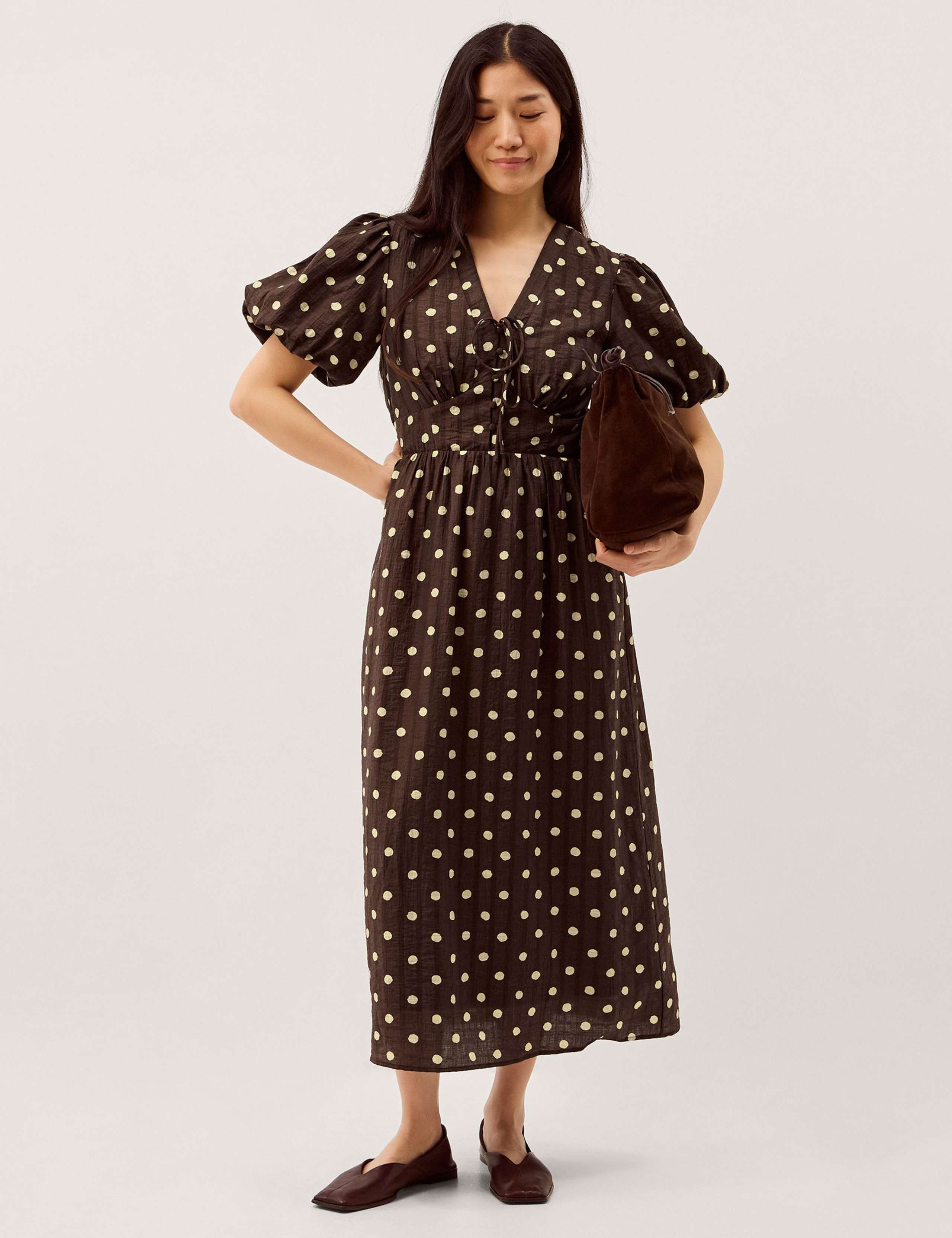 Lyocell Blend Polka Dot Midi Waisted Dress 4 of 6