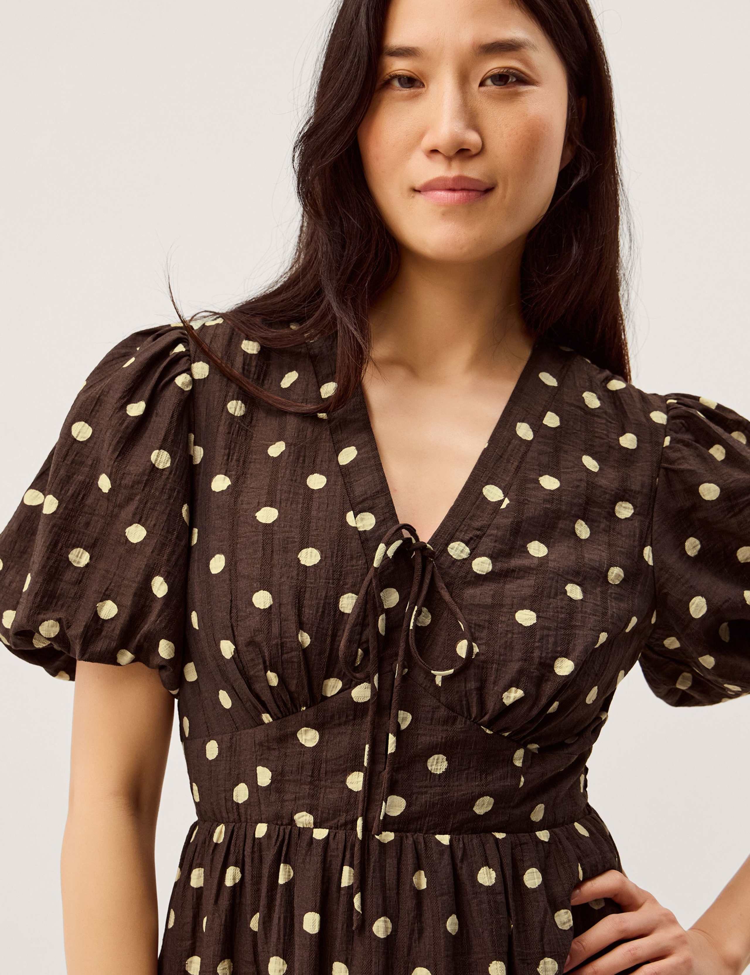 Lyocell Blend Polka Dot Midi Waisted Dress 5 of 6