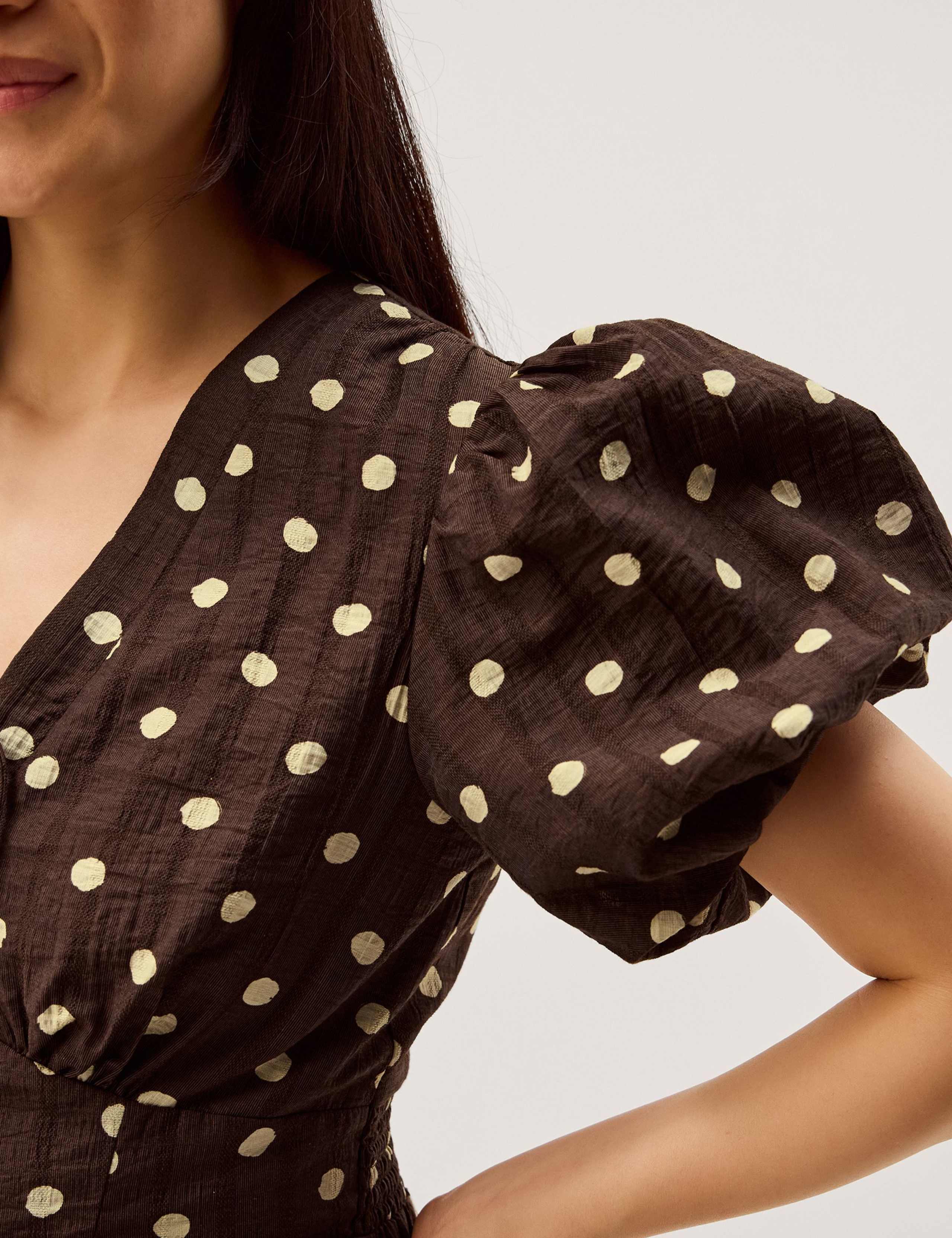 Lyocell Blend Polka Dot Midi Waisted Dress 6 of 6