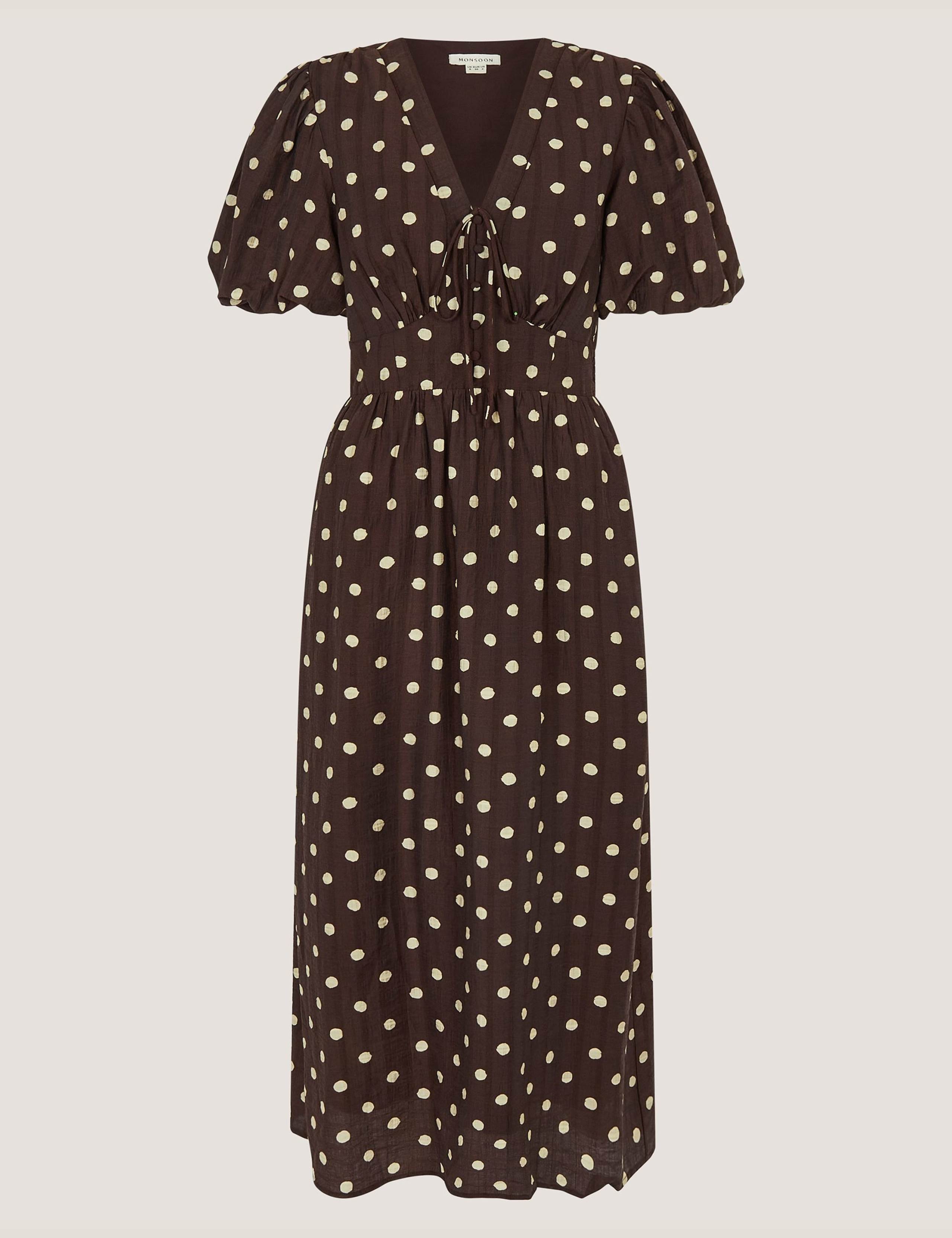 Lyocell Blend Polka Dot Midi Waisted Dress 2 of 6