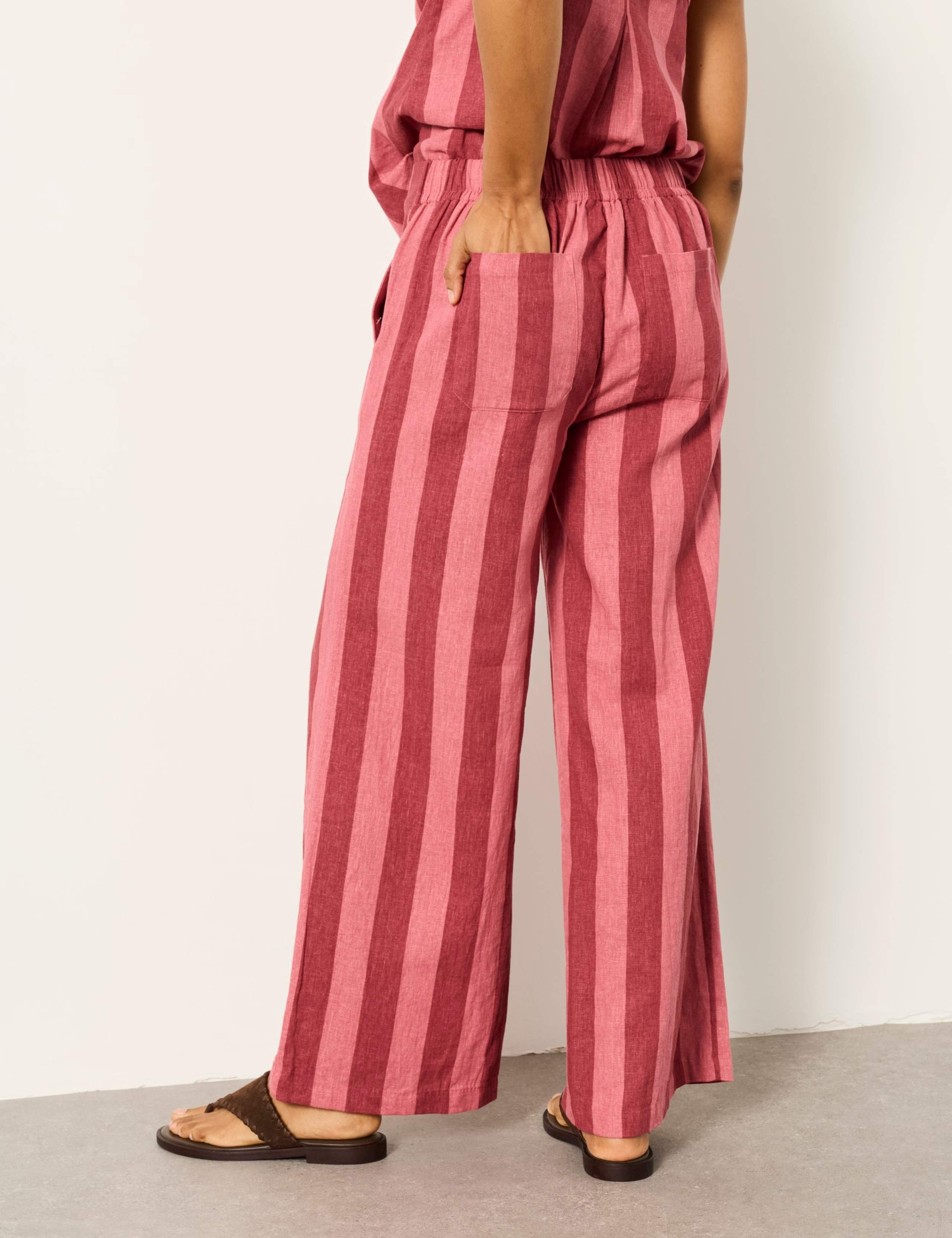 Linen Rich Striped Wide Leg Trousers 3 of 6