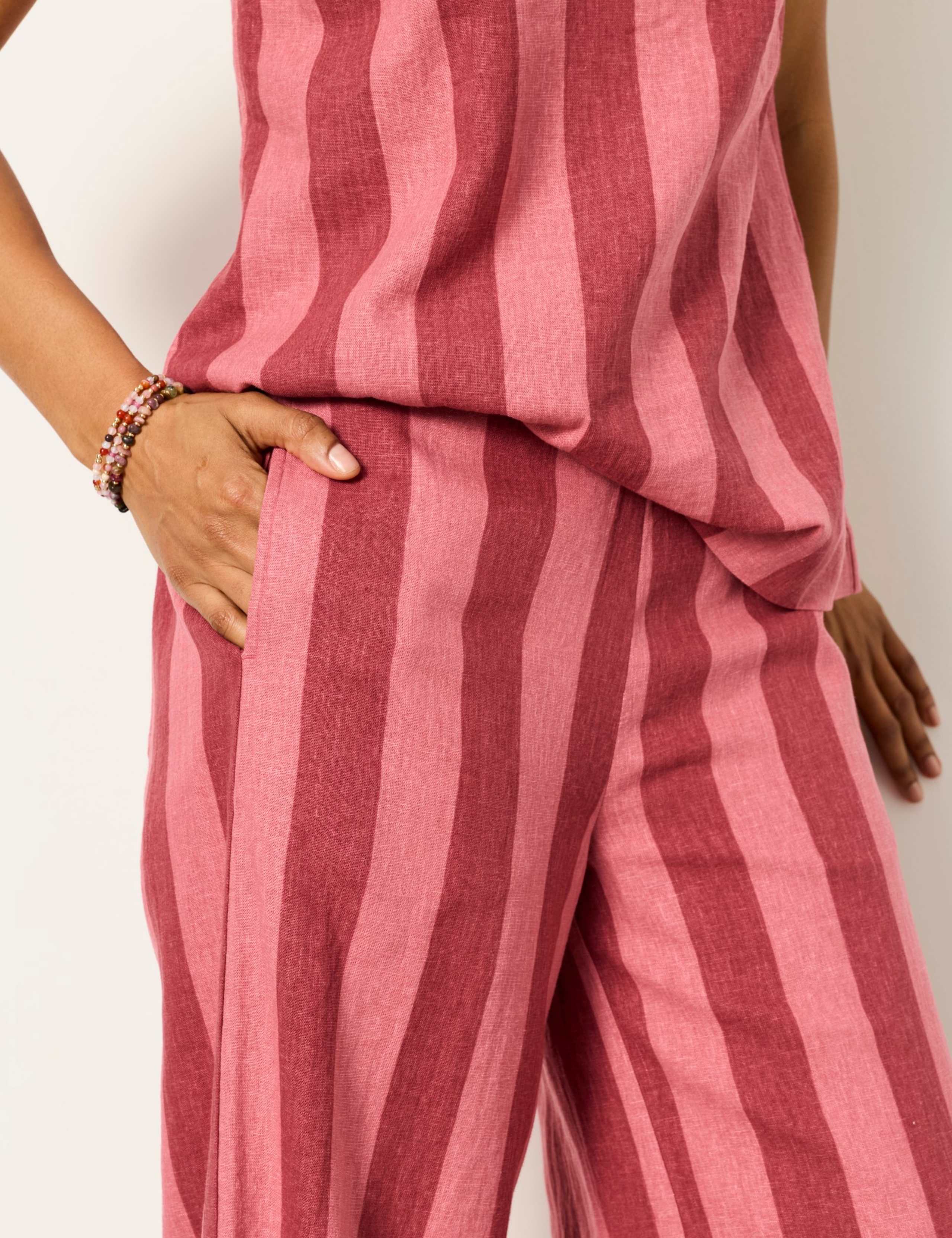 Linen Rich Striped Wide Leg Trousers 4 of 6