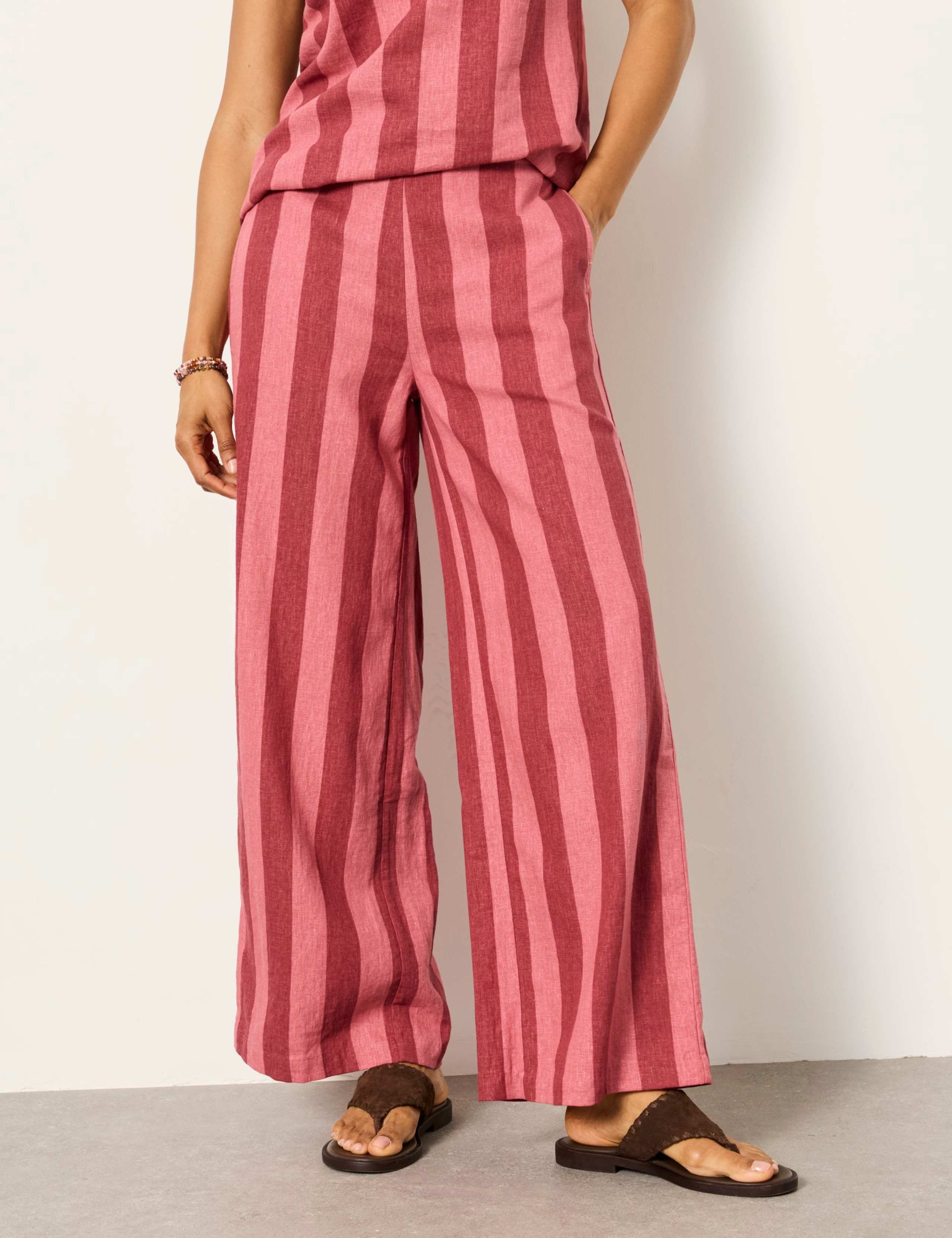 Linen Rich Striped Wide Leg Trousers 5 of 6