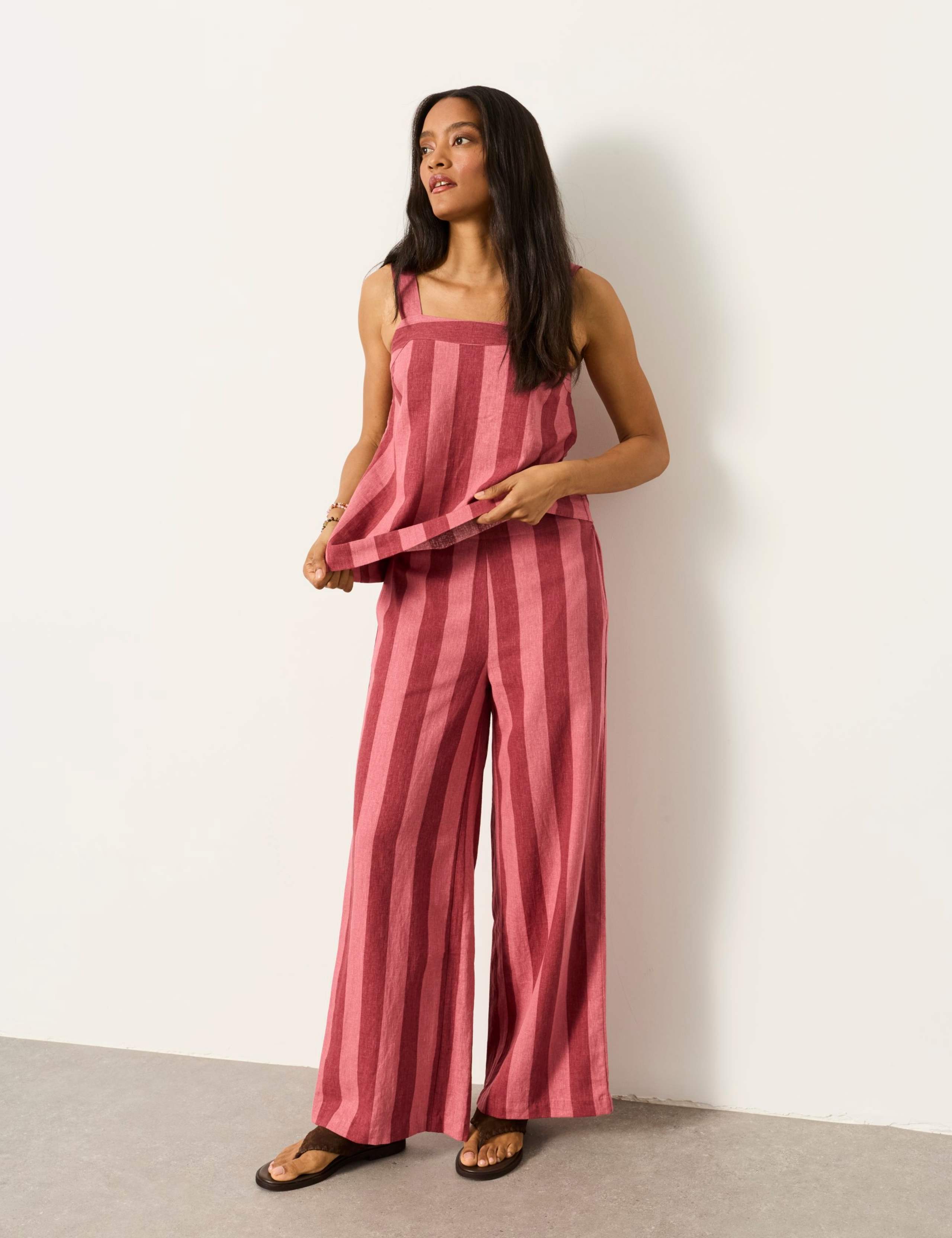 Linen Rich Striped Wide Leg Trousers 6 of 6