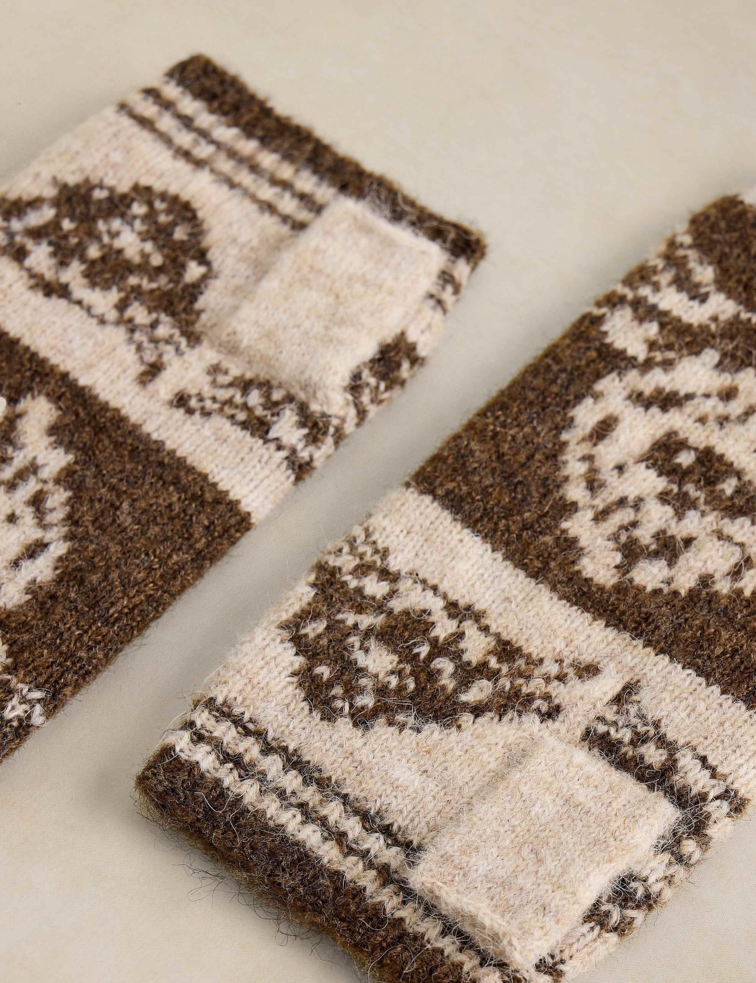 Cow Print Jacquard Fingerless Gloves 3 of 3
