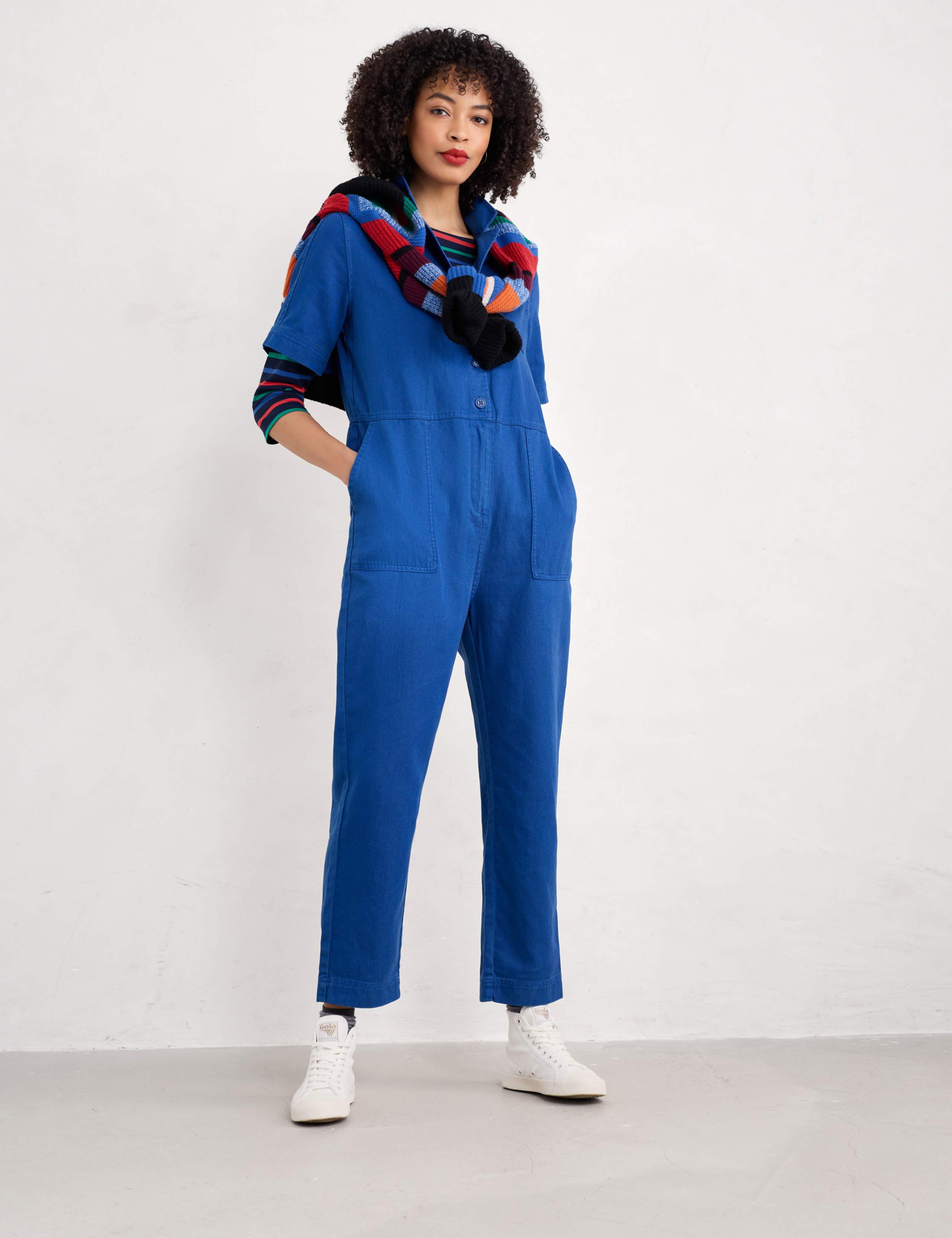 Linen Blend Cropped Jumpsuit 3 of 4
