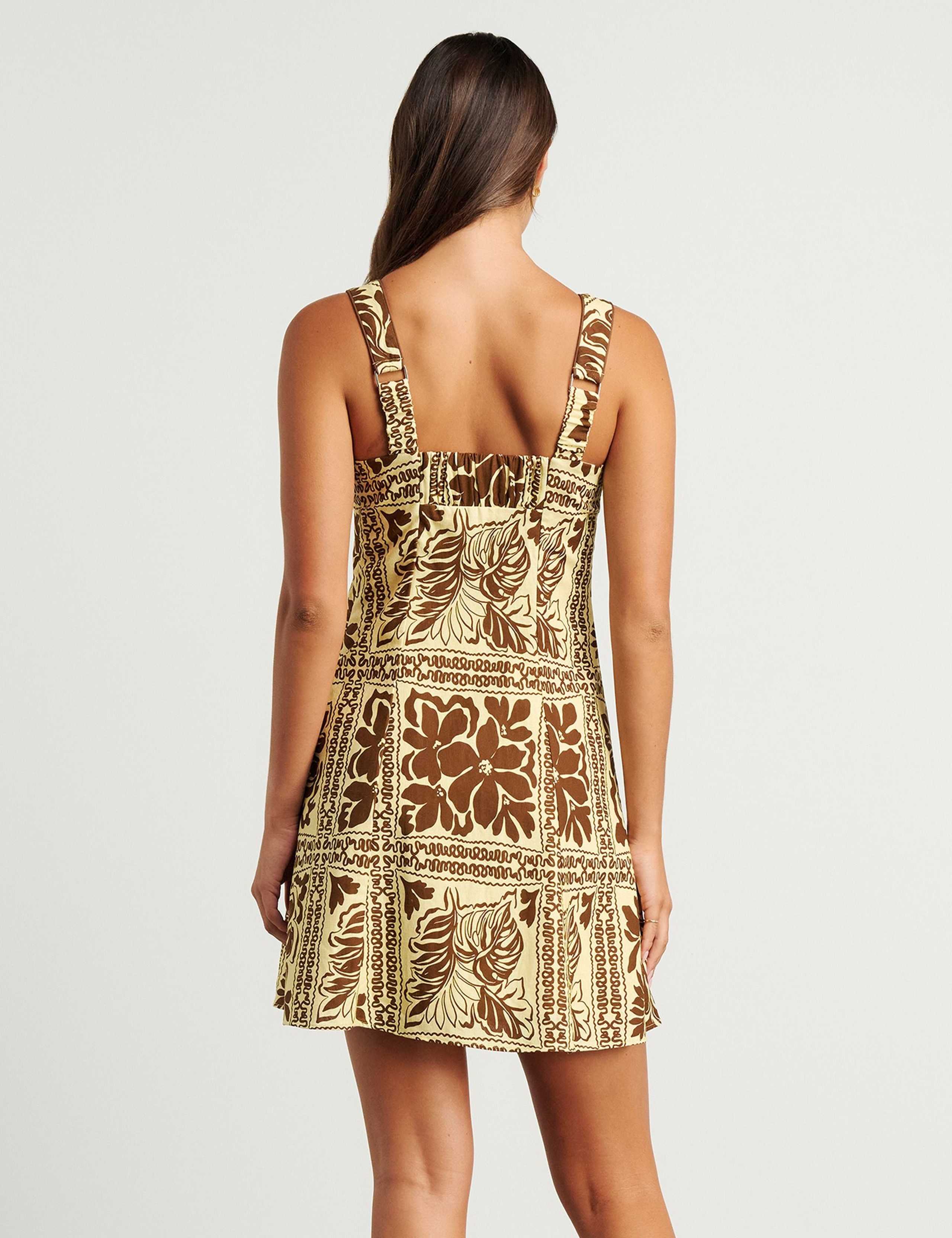 Pure Linen Printed Square Neck Mini Dress 4 of 5