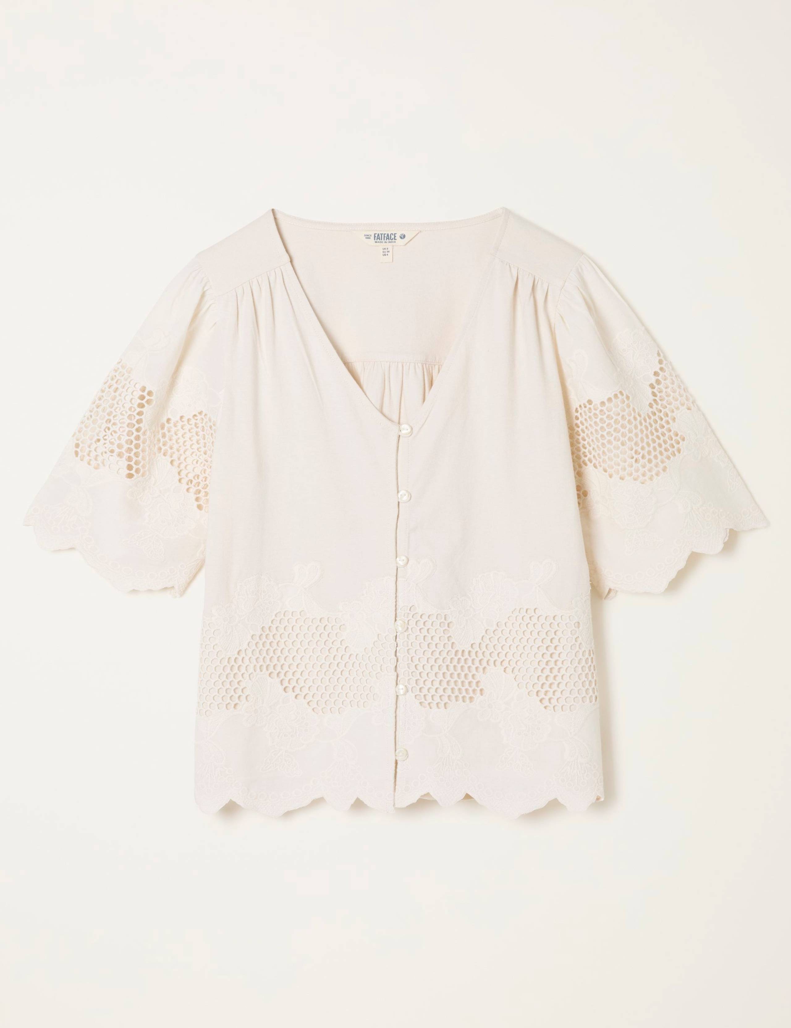Pure Cotton Broderie Embroidered V-Neck Blouse 2 of 5