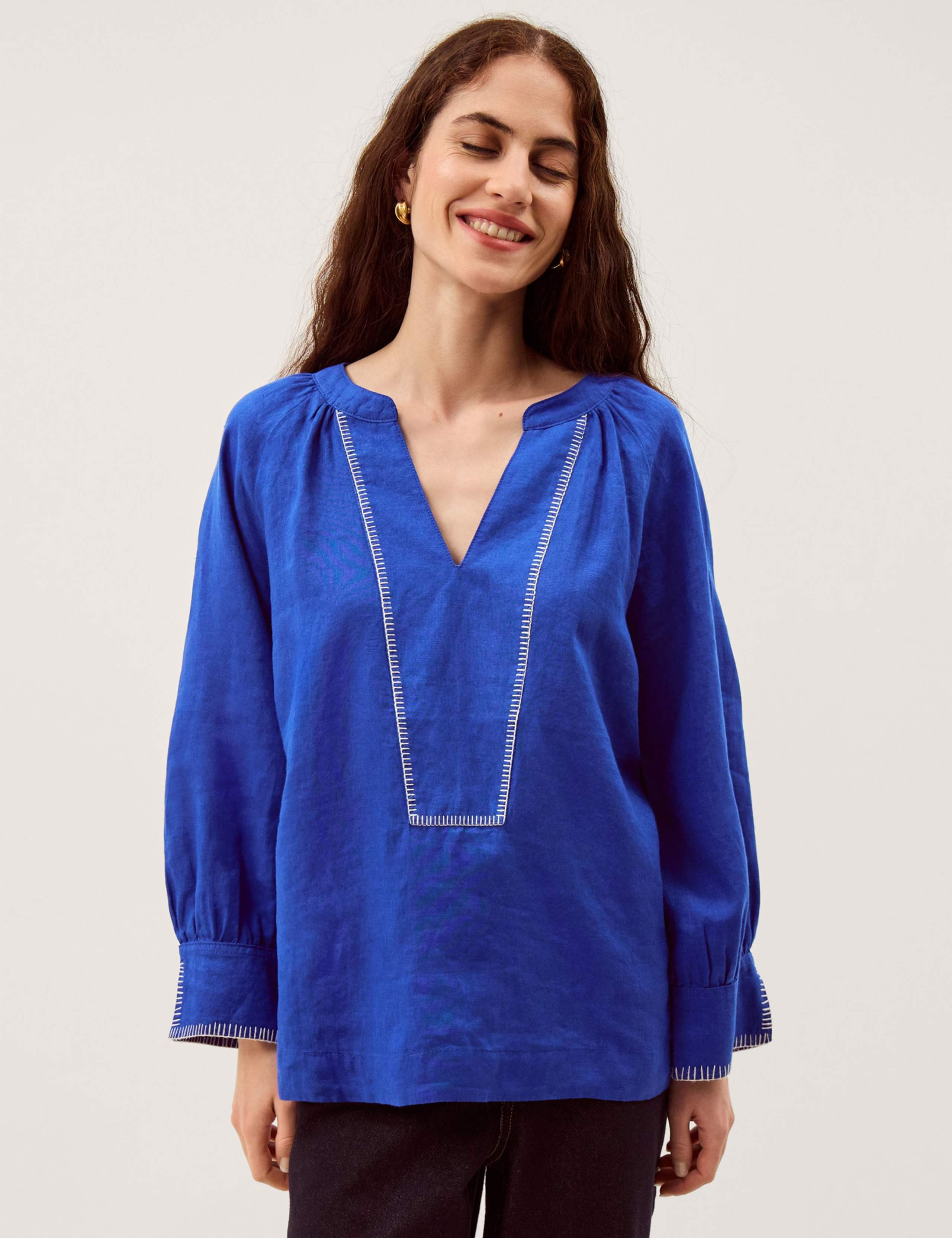 Pure Linen V-Neck Blouse 1 of 5