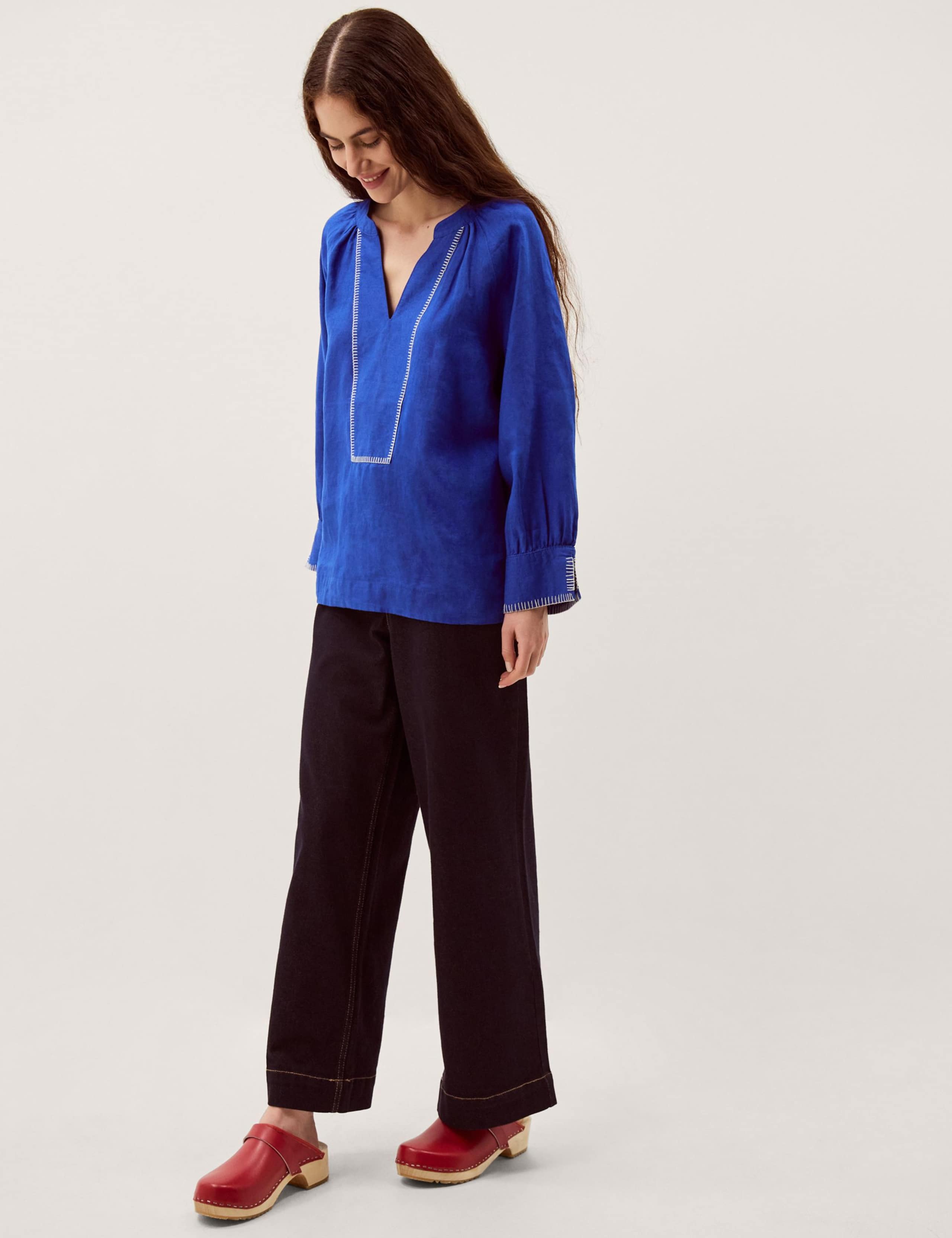 Pure Linen V-Neck Blouse 3 of 5