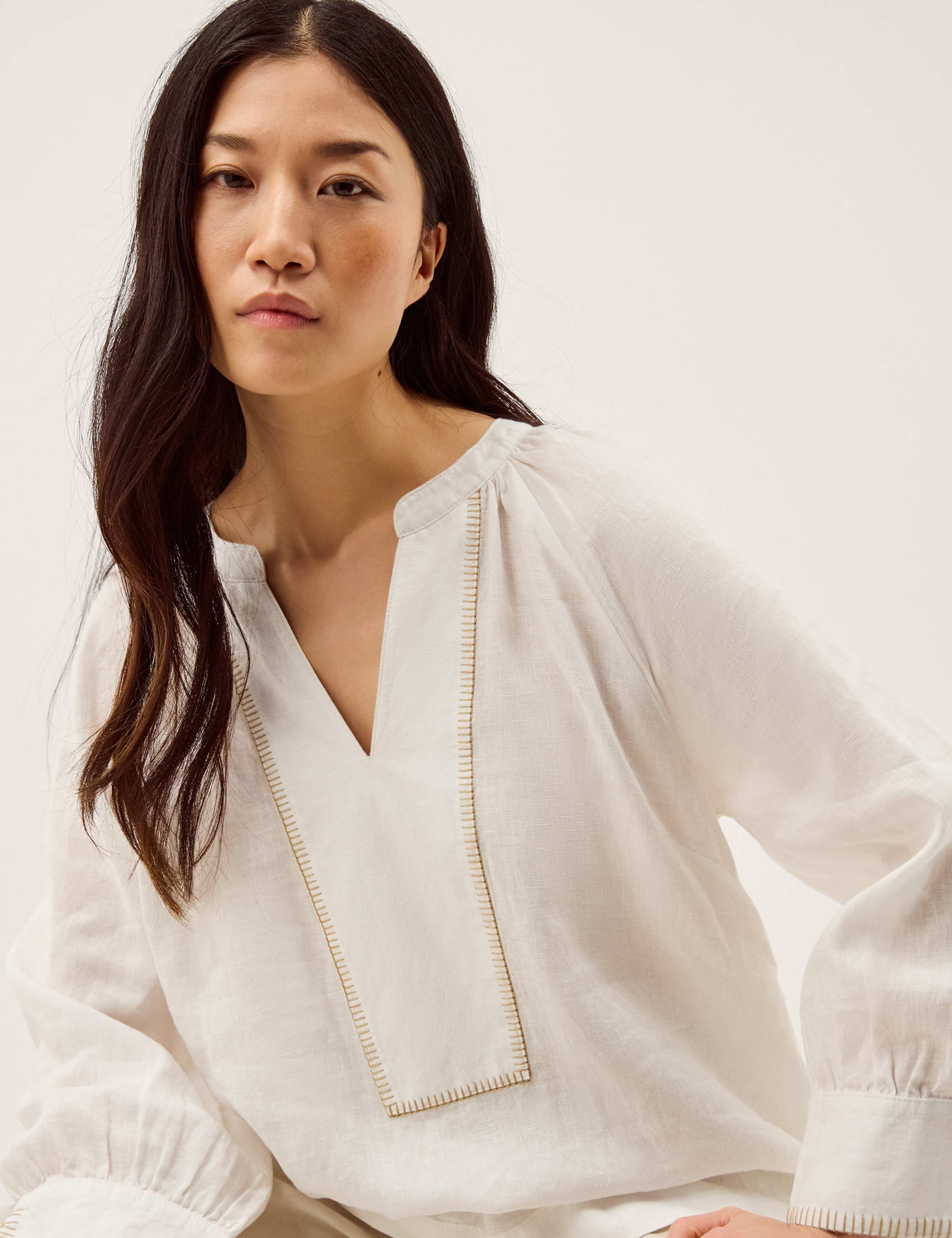 Pure Linen V-Neck Blouse 4 of 5