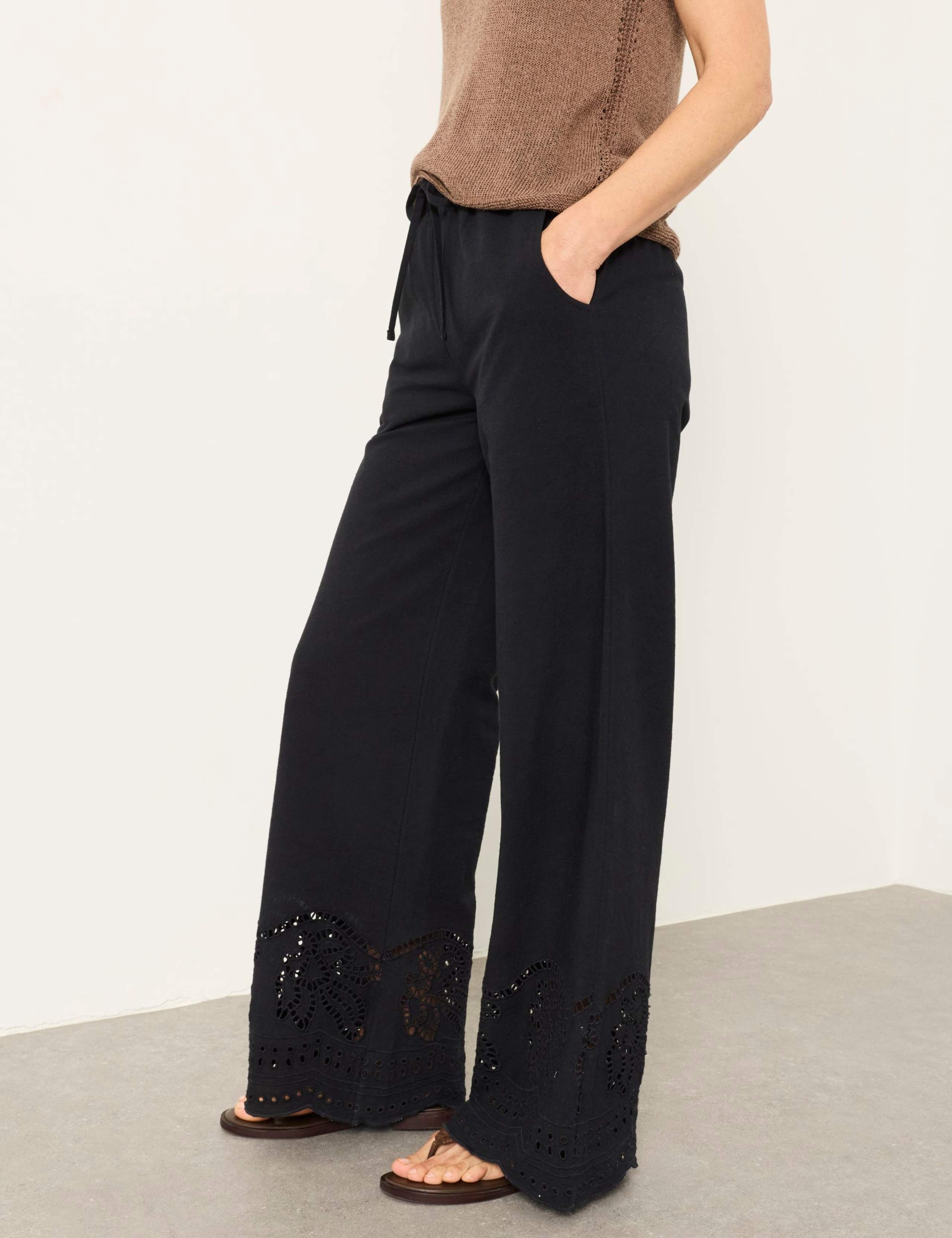 Linen Rich Embroidered Wide Leg Trousers 1 of 7