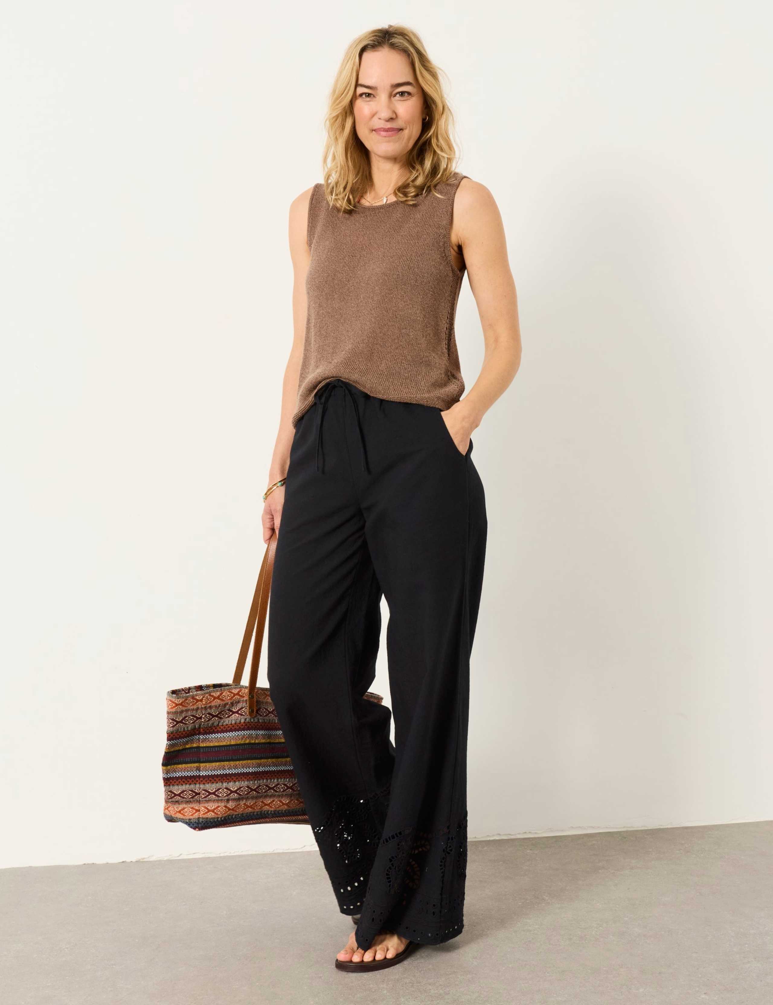 Linen Rich Embroidered Wide Leg Trousers 4 of 7