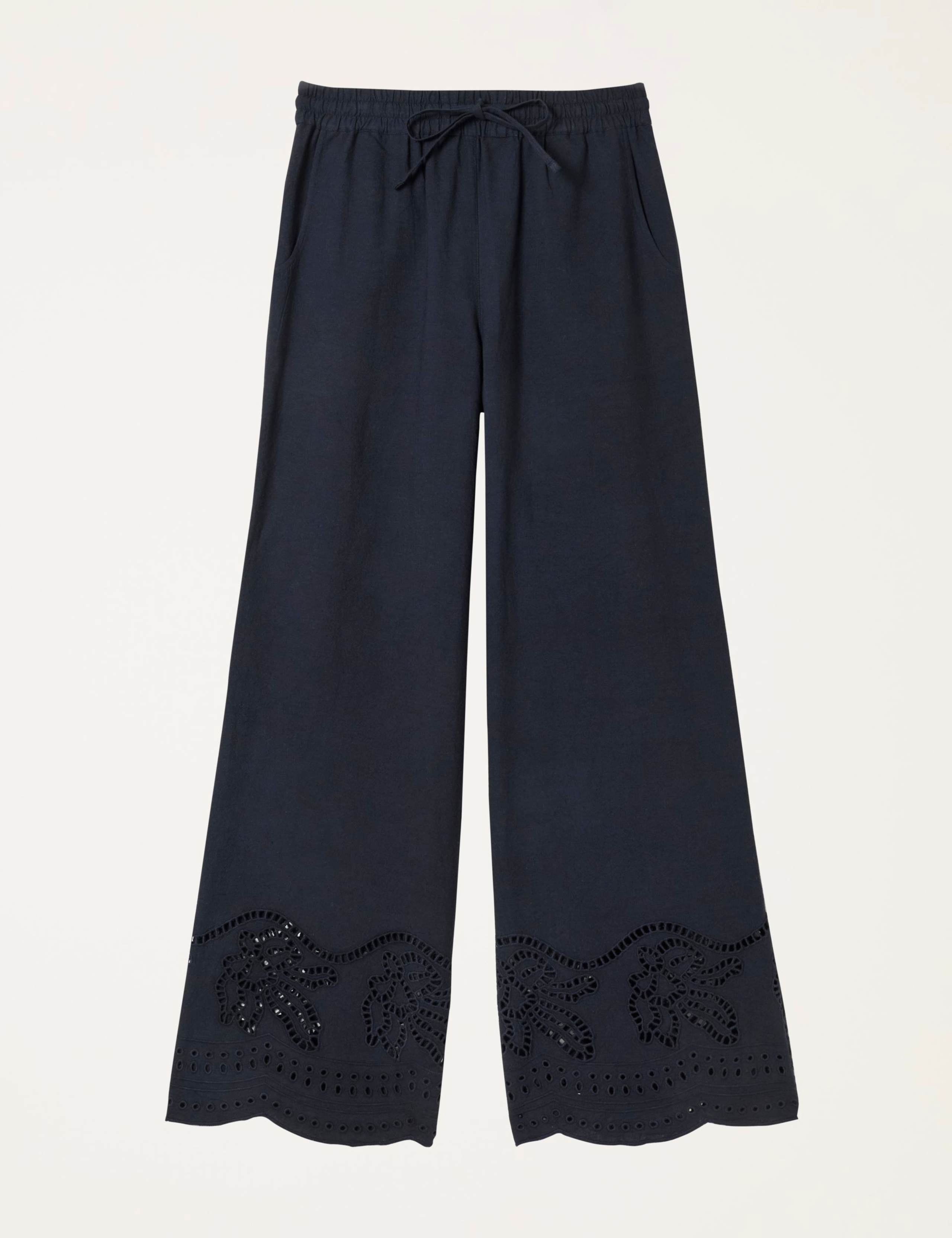 Linen Rich Embroidered Wide Leg Trousers 2 of 7
