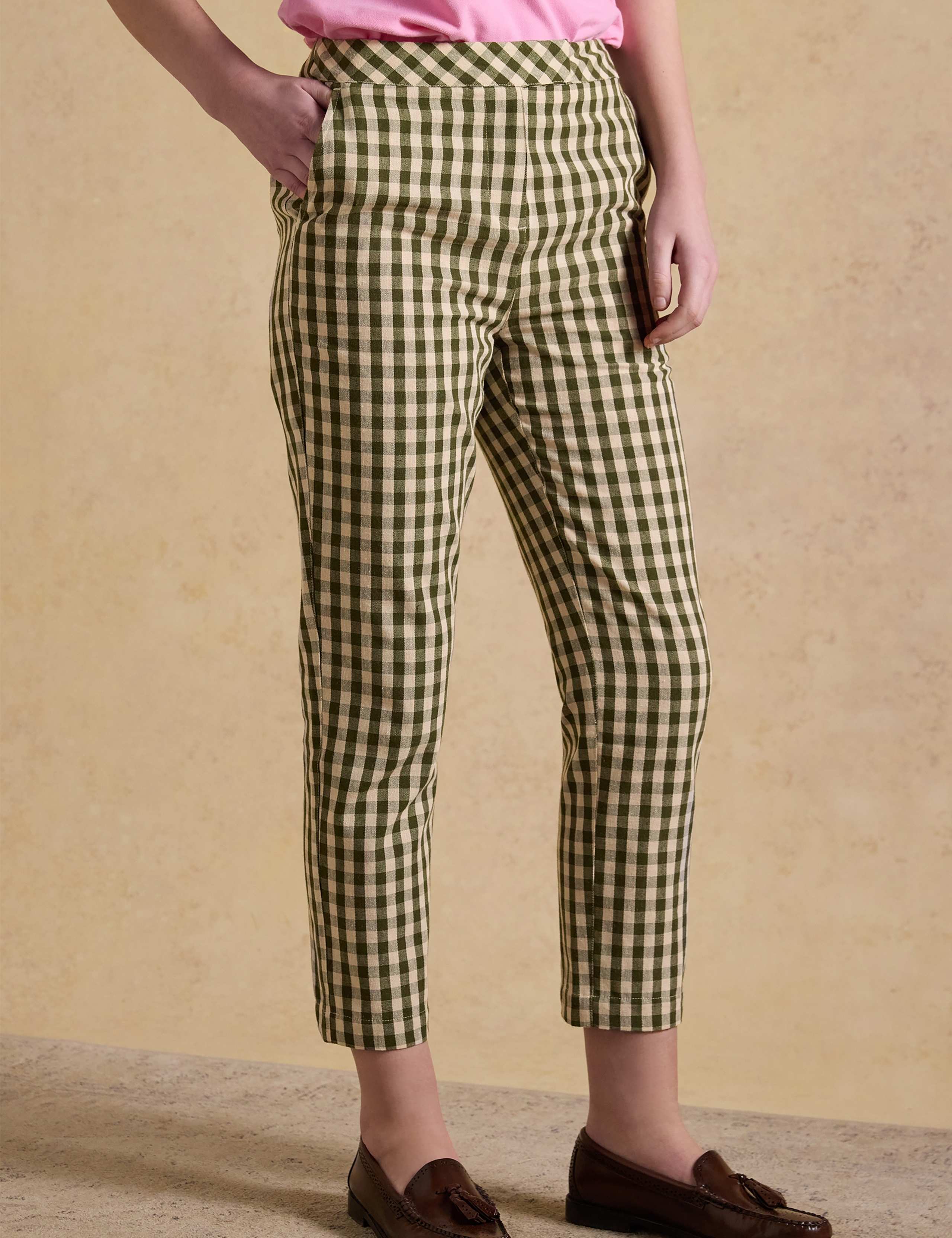 Cotton Rich Checked Cropped Trousers 1 of 7