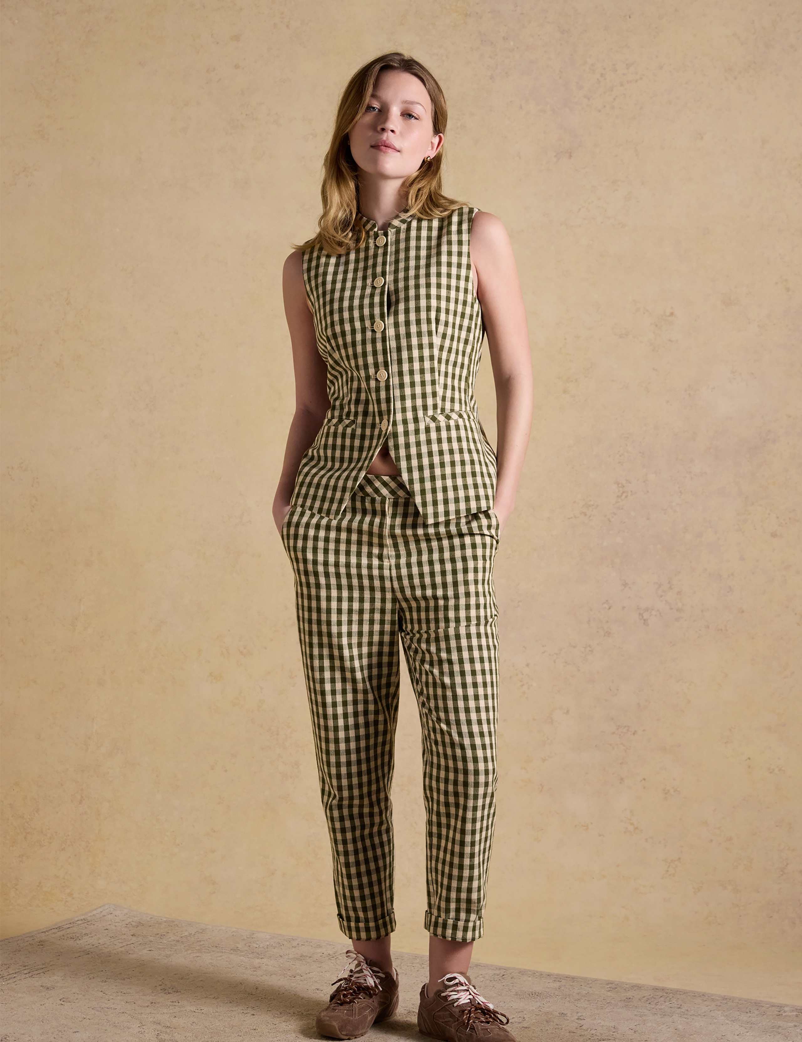 Cotton Rich Checked Cropped Trousers 7 of 7